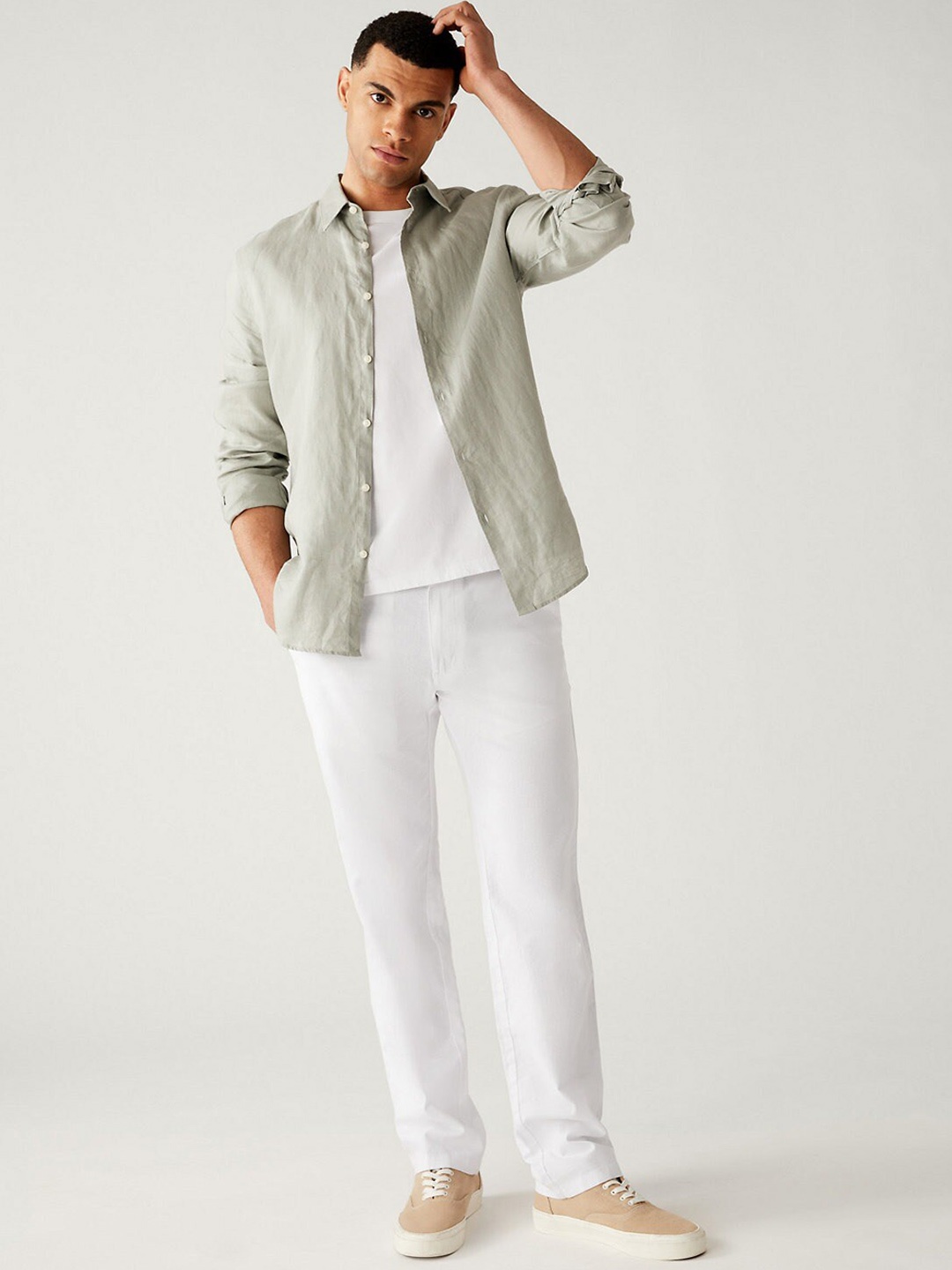 

Marks & Spencer Men Mid-Rise Regular Fit Trousers, White
