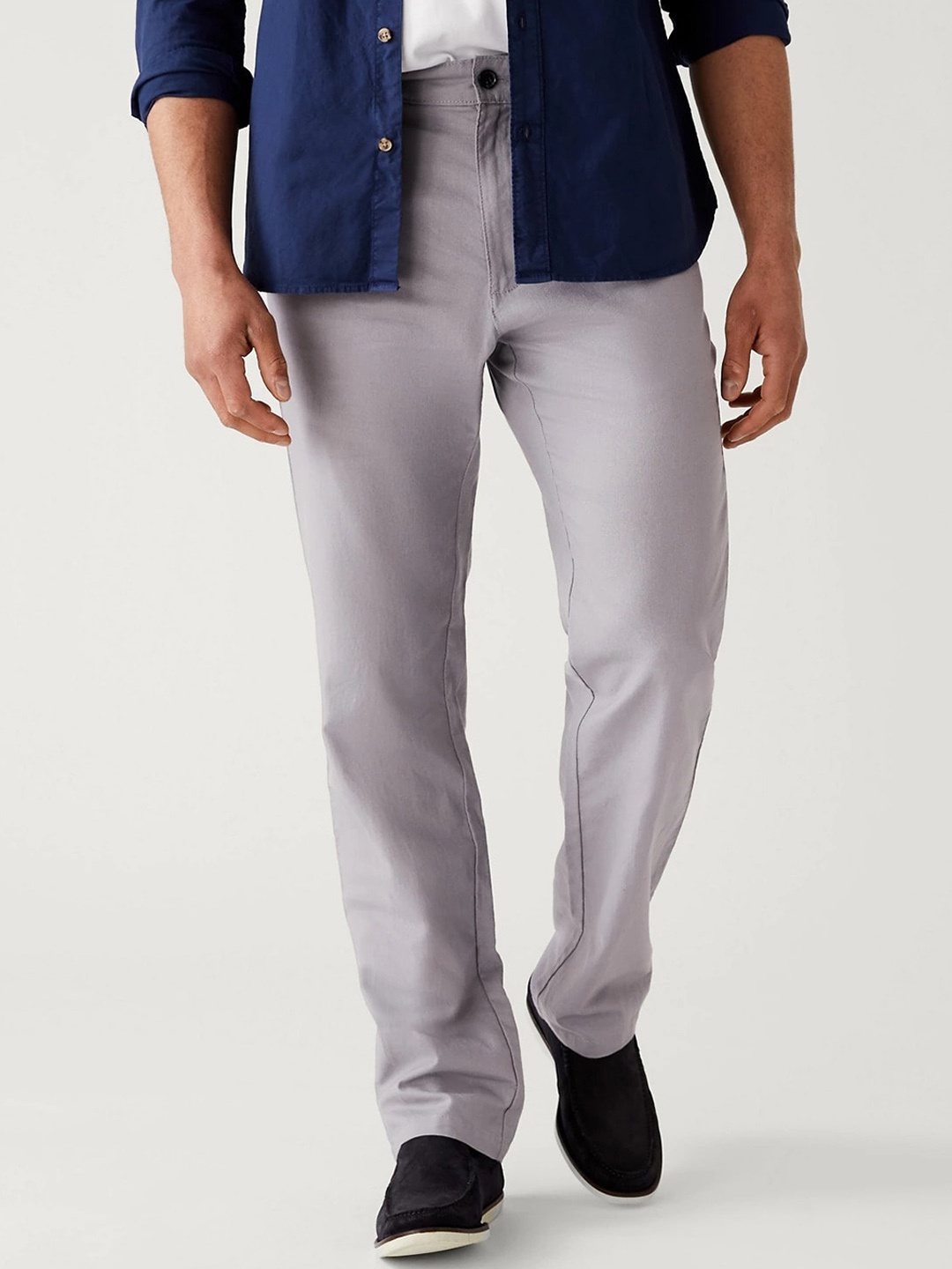 

Marks & Spencer Men Mid-Rise Regular Fit Trousers, Grey