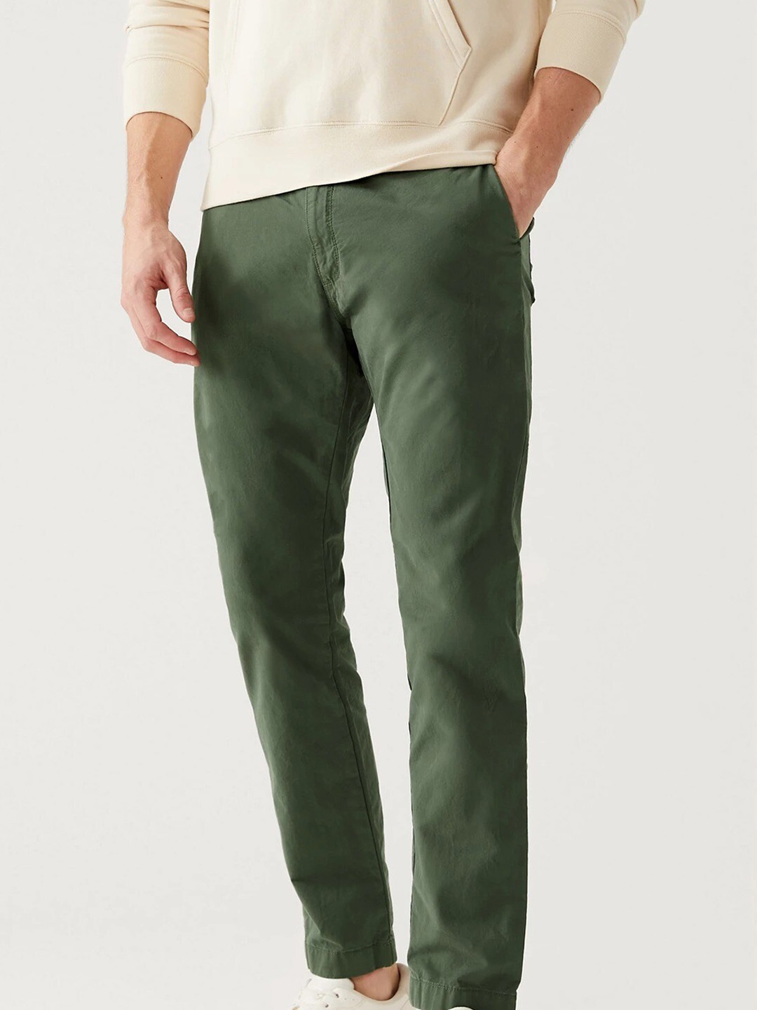 

Marks & Spencer Men Mid-Rise Regular Fit Pure Cotton Trousers, Olive
