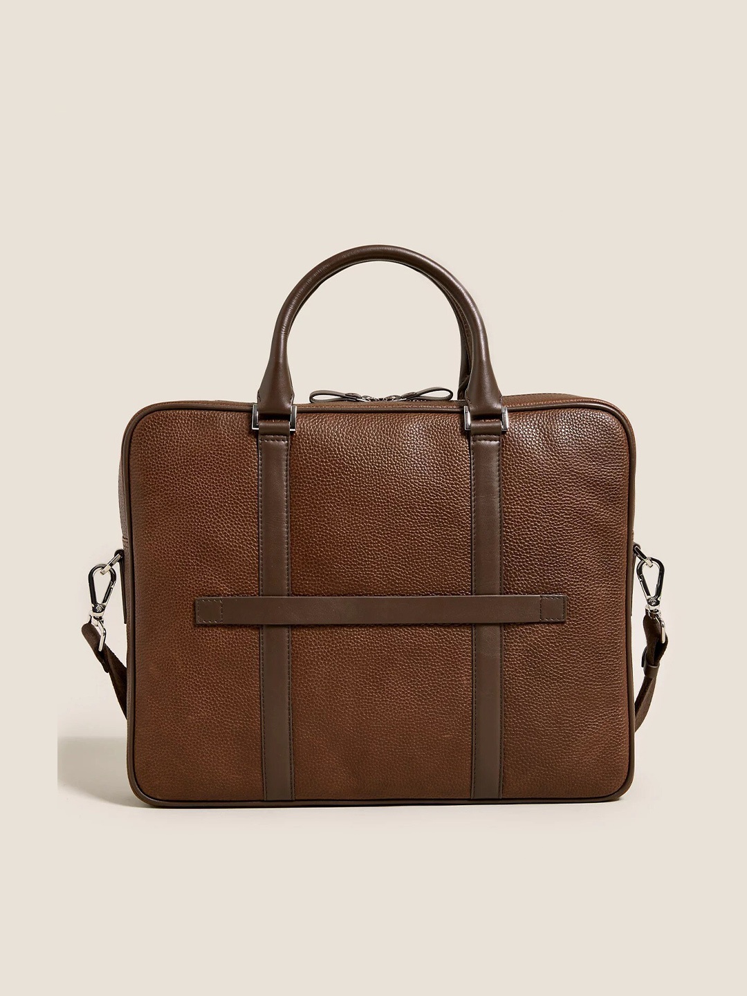 

Marks & Spencer Men Textured Leather Laptop Bag, Brown