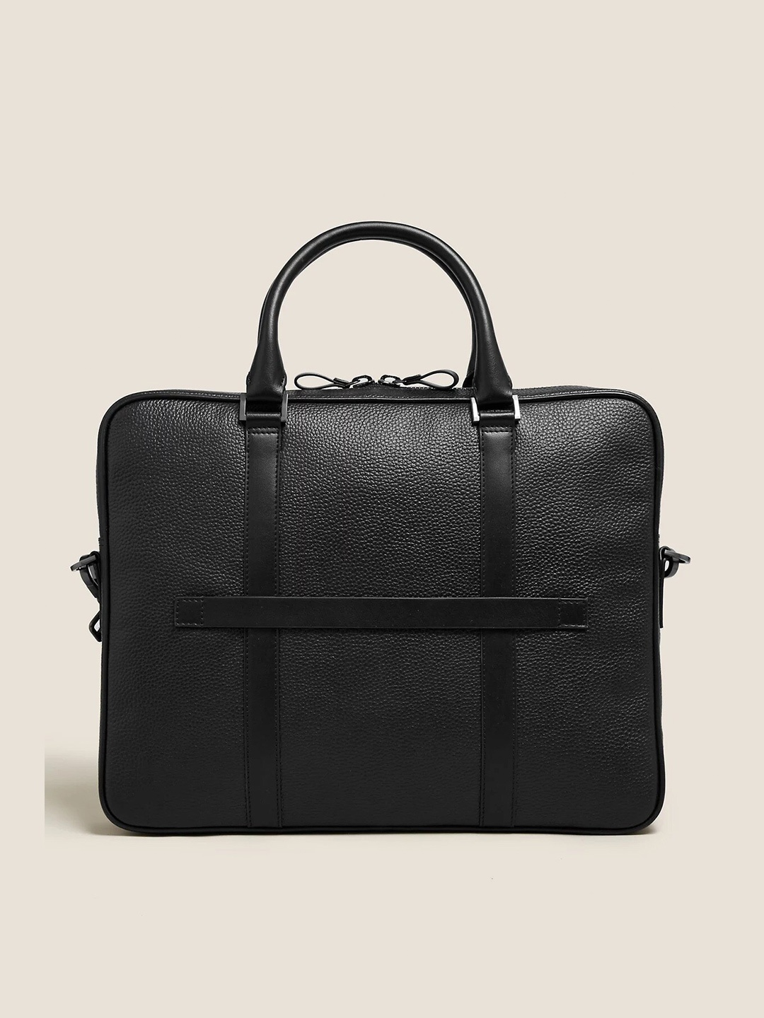 

Marks & Spencer Men Textured Leather Laptop Bag, Black