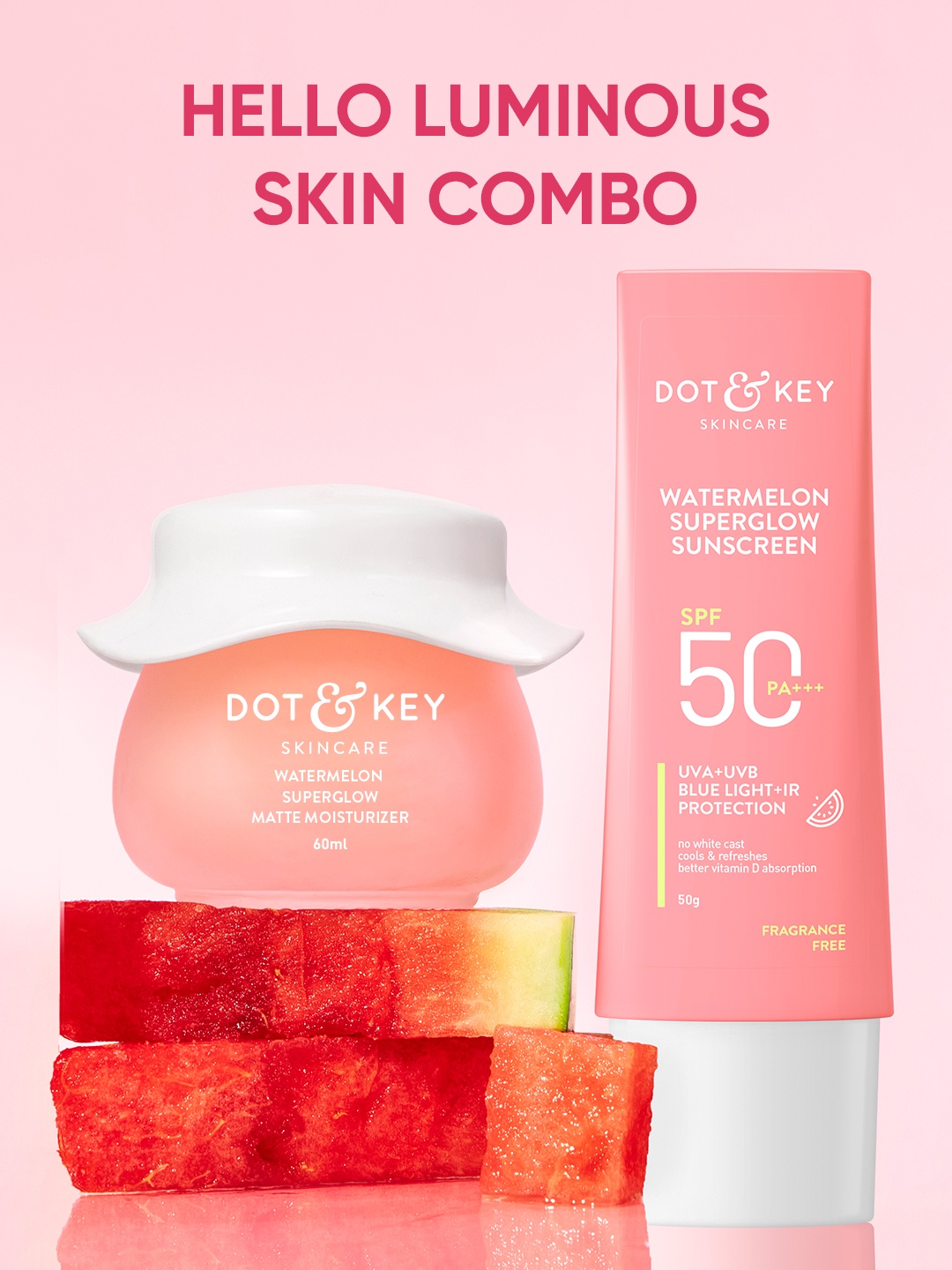 

DOT & KEY Set of Watermelon Summer Face Moisturizer 60 ml & Sunscreen 50g, Pink
