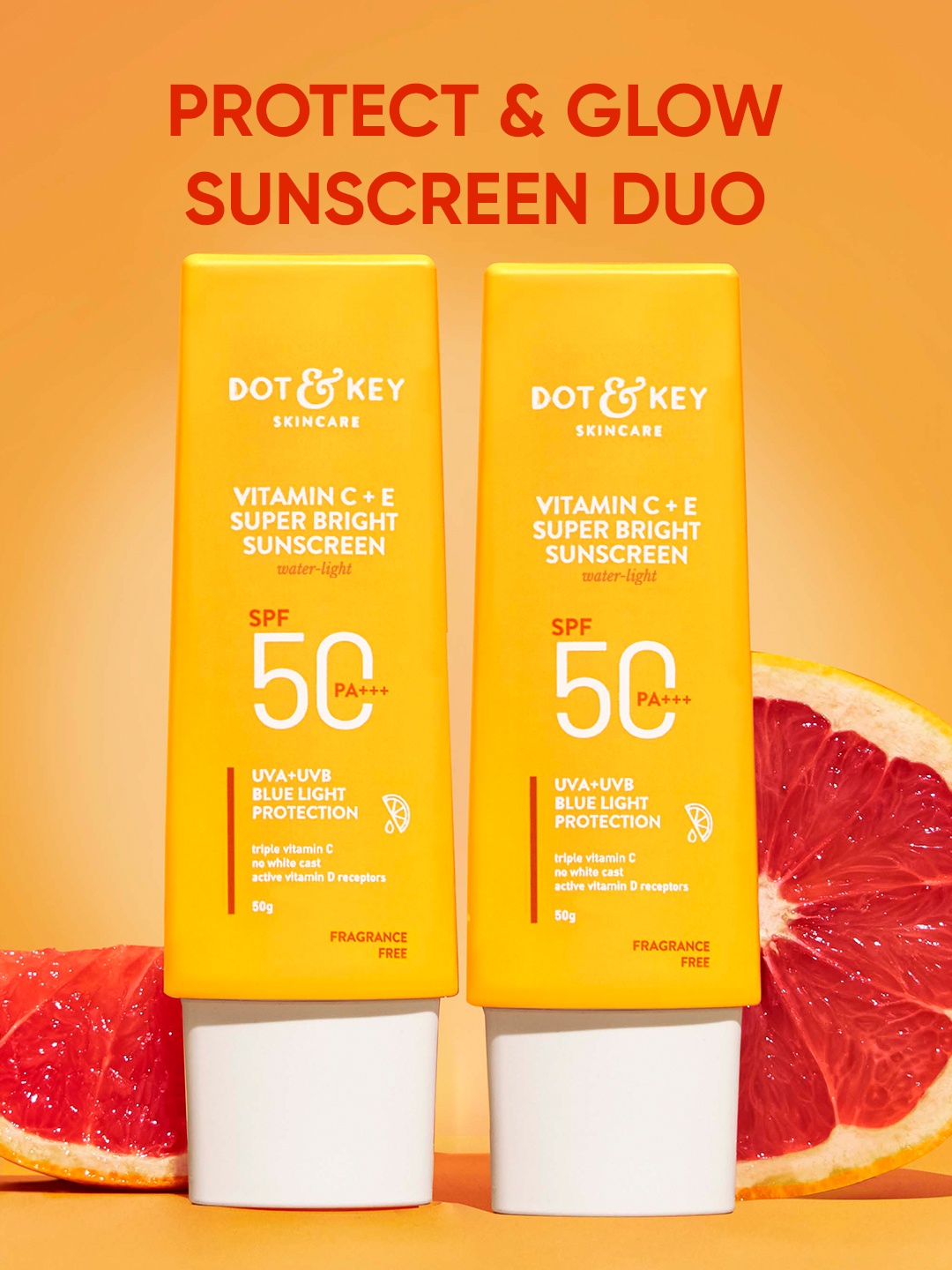 

DOT & KEY Set of 2 Vitamin C + E Super Bright SPF 50 PA+++ Sunscreen - 50g Each, Yellow