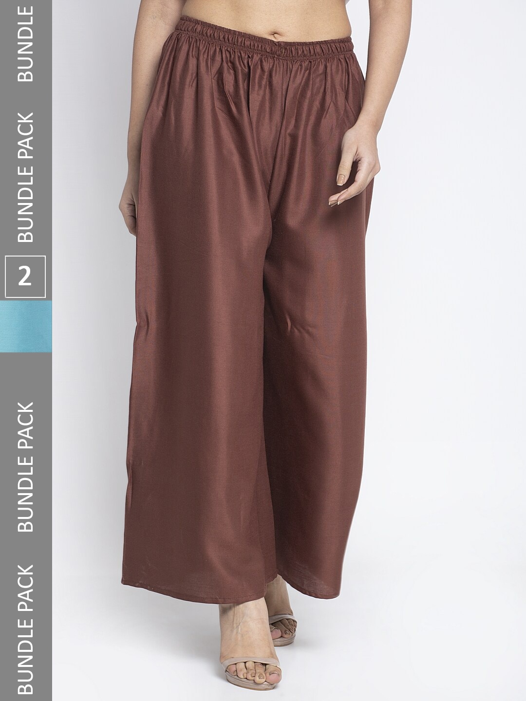 

GRACIT Women Pack Of 2 Flared Knitted Palazzos, Brown