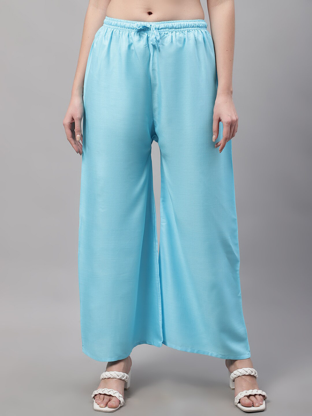 

GRACIT Women Flared Knitted Palazzos, Blue