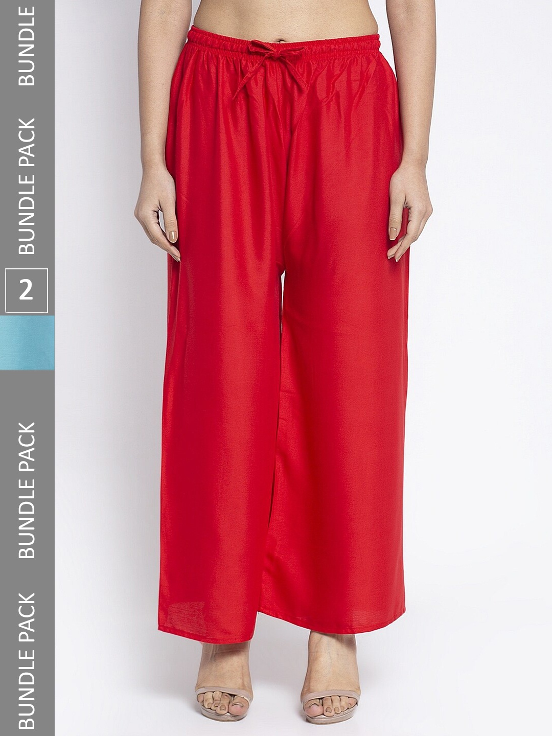 

GRACIT Women Pack Of 2 Flared Knitted Palazzos, Red