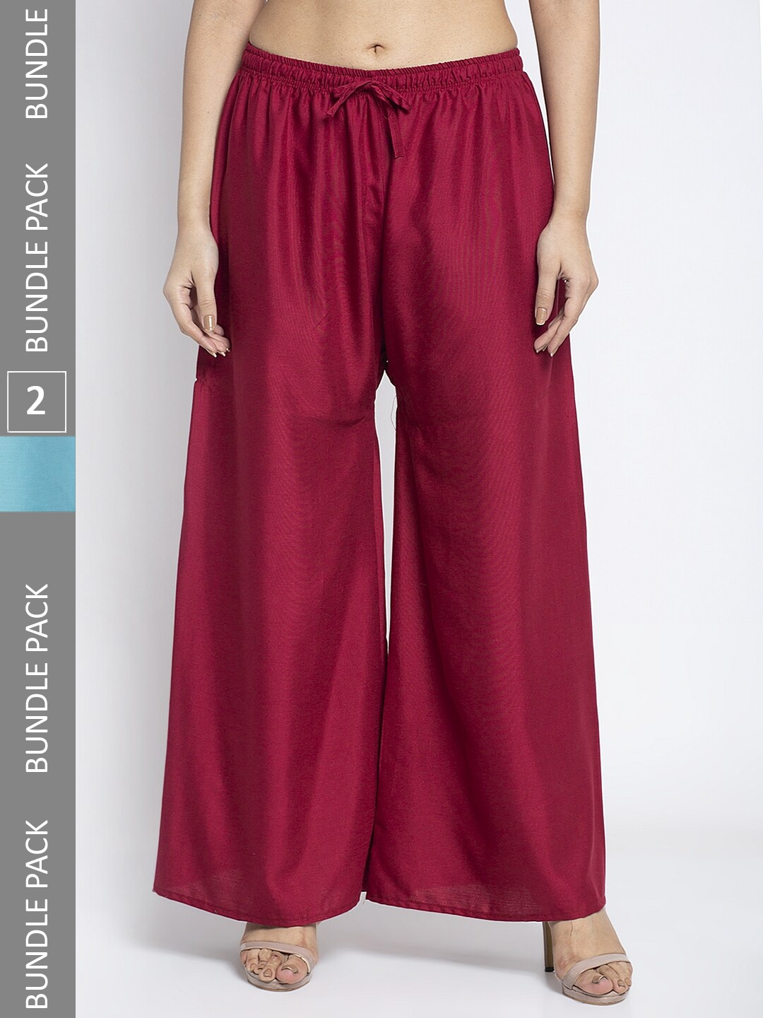 

GRACIT Women Pack Of 2 Flared Knitted Palazzos, Maroon