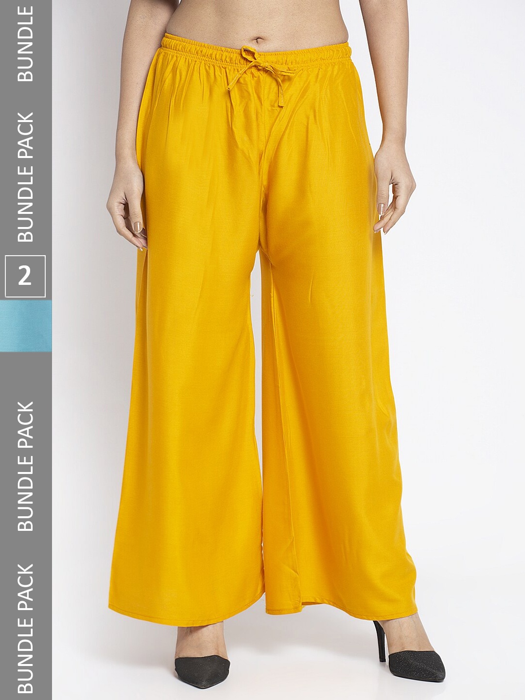 

GRACIT Women Pack Of 2 Flared Knitted Palazzos, Yellow