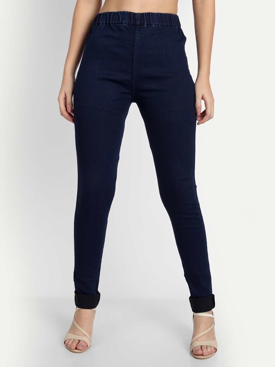

AngelFab Women Regular Fit Cotton Denim Jeggings, Navy blue