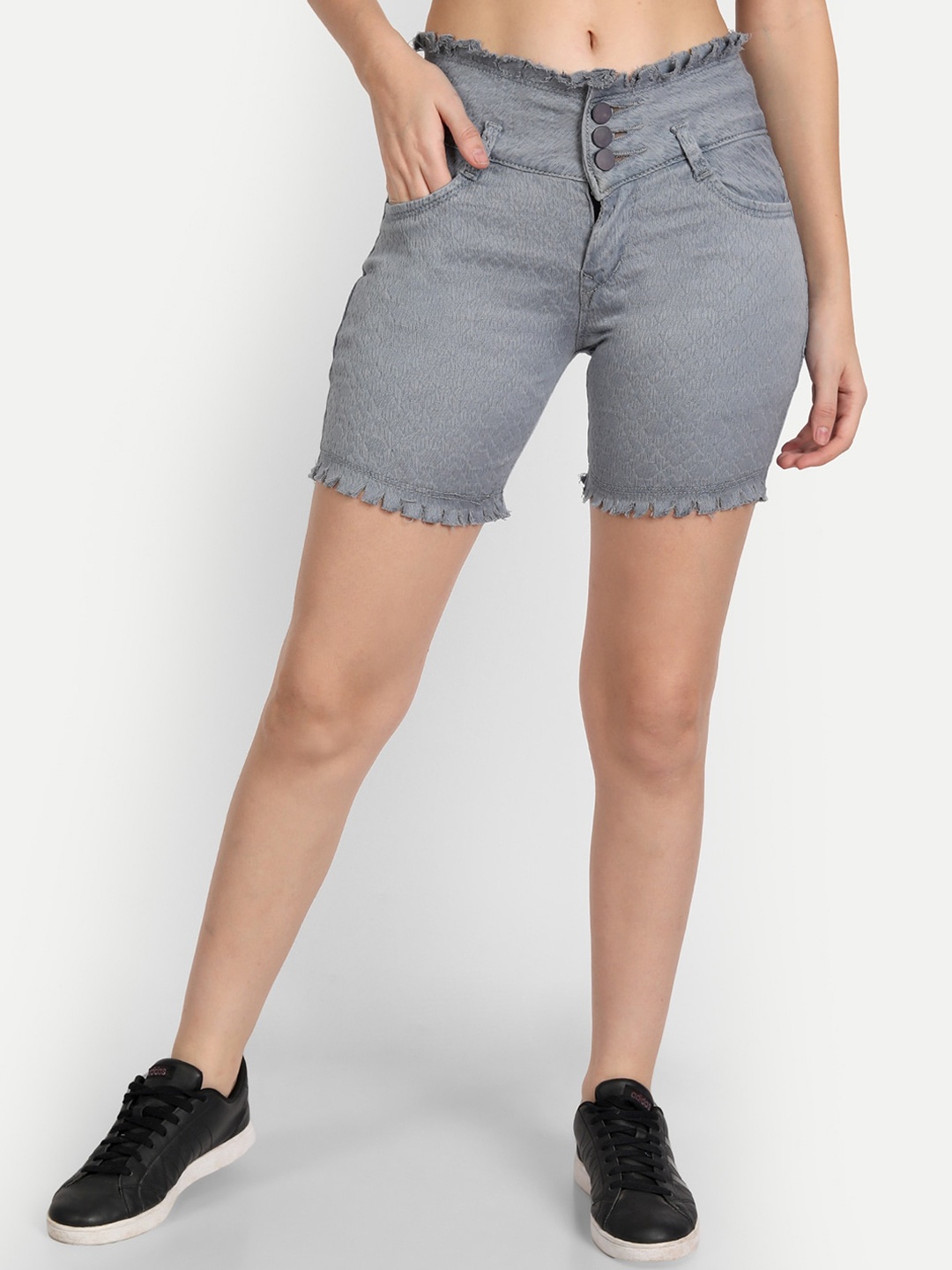 

AngelFab Women High-Rise Denim Shorts, Grey