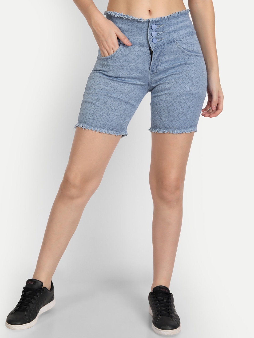 

AngelFab Women Washed High-Rise Denim Shorts, Blue