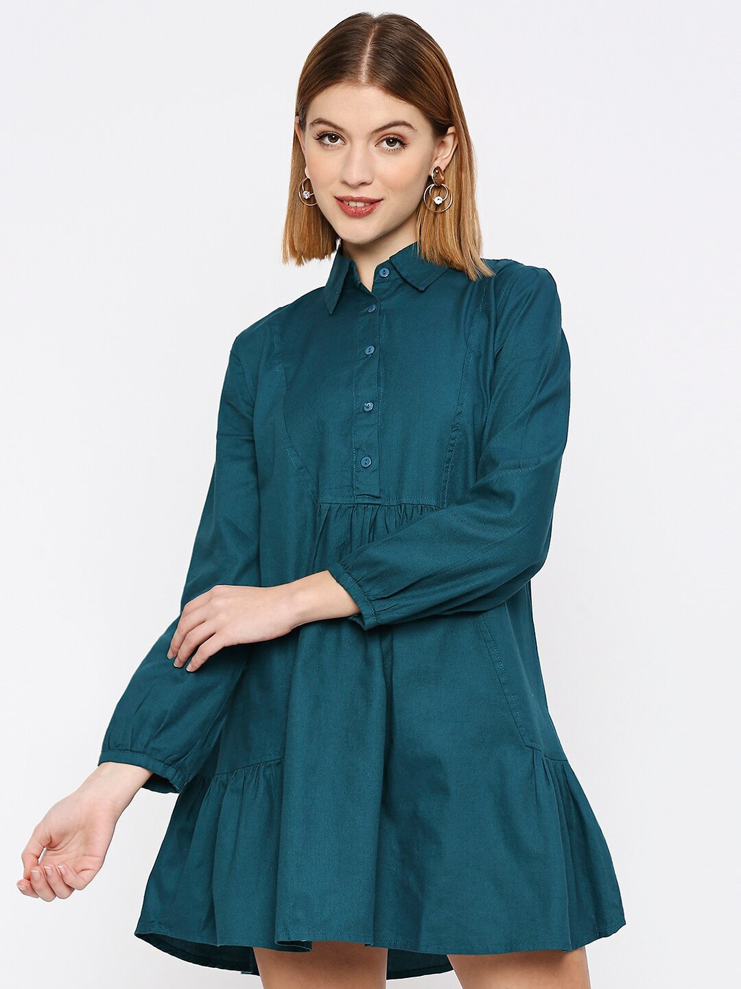 

Remanika Shirt Collar Fit & Flare Dress, Green