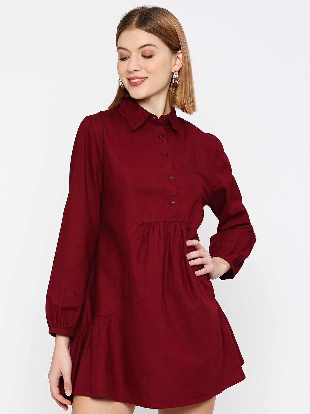 

Remanika Shirt Collar Shirt Dress, Maroon