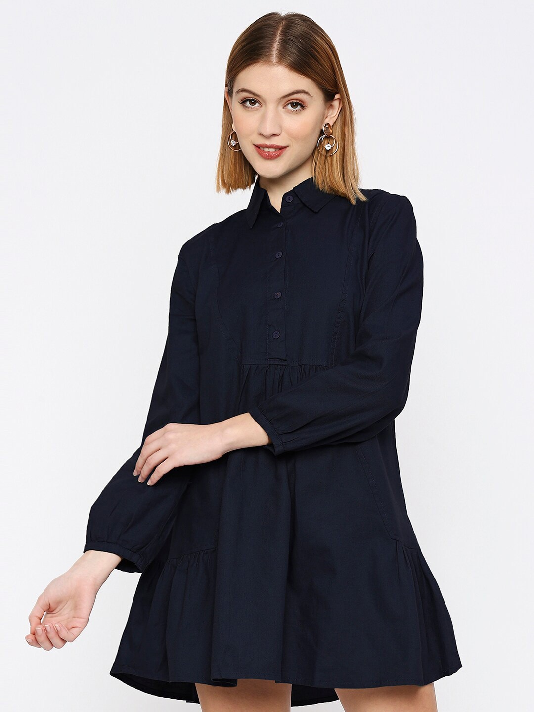 

Remanika Shirt Collar Fit & Flare Dress, Navy blue