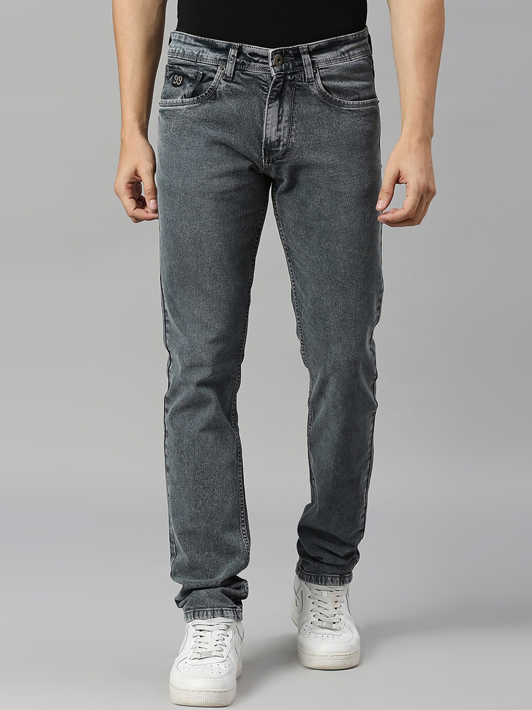 

HJ HASASI Men Relaxed Fit Heavy Fade Stretchable Pure Cotton Jeans, Grey