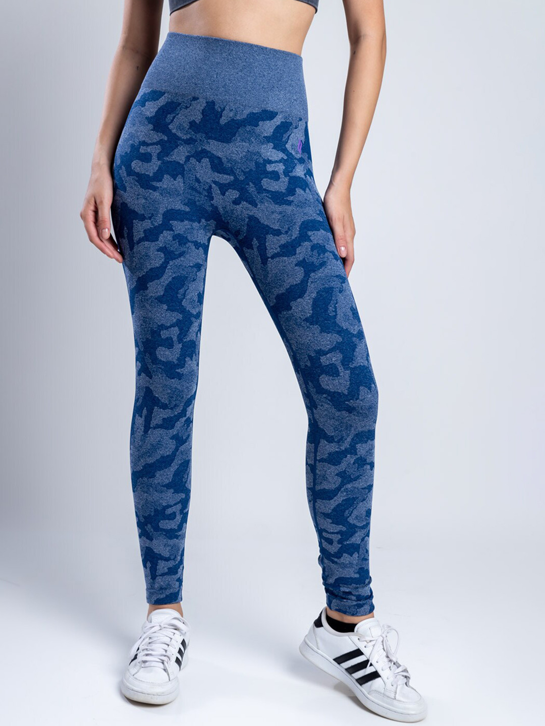 

SKNZ Printed Antimicrobial Sports Running Tights, Blue