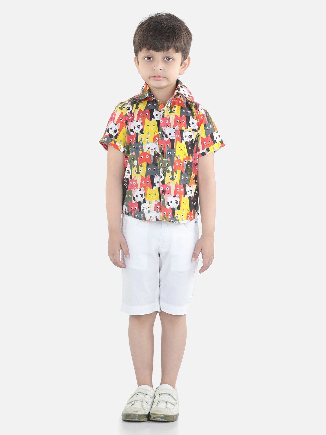 

AWW HUNNIE Boys Printed Pure Cotton Shirt with Shorts, White