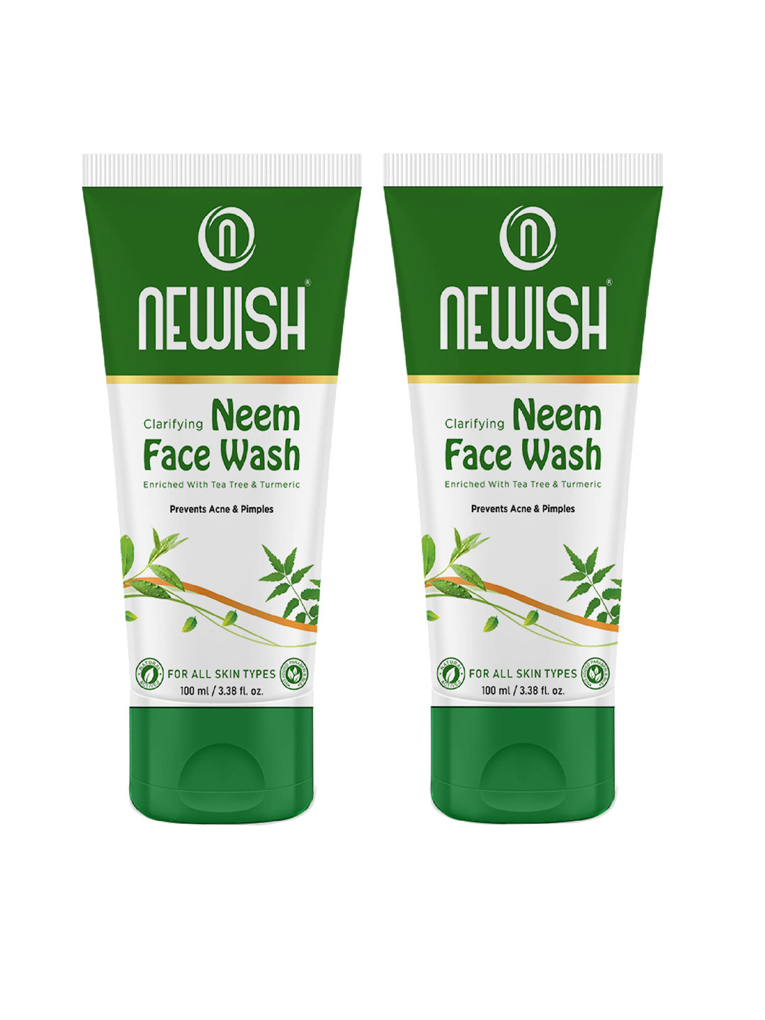 

NEWISH Set of 2 Clarifying Neem Face Wash with Aloe Vera to Prevent Pimple - 100 ml Each, Green