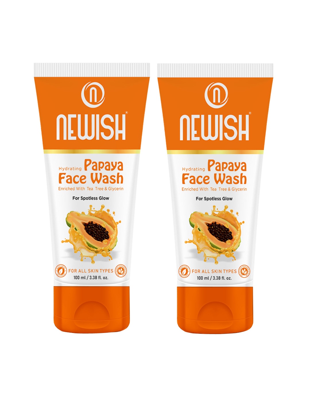 

NEWISH Set of 2 Hydrating Papaya Face Wash with Turmeric & Vitamin E - 100 ml Each, Orange