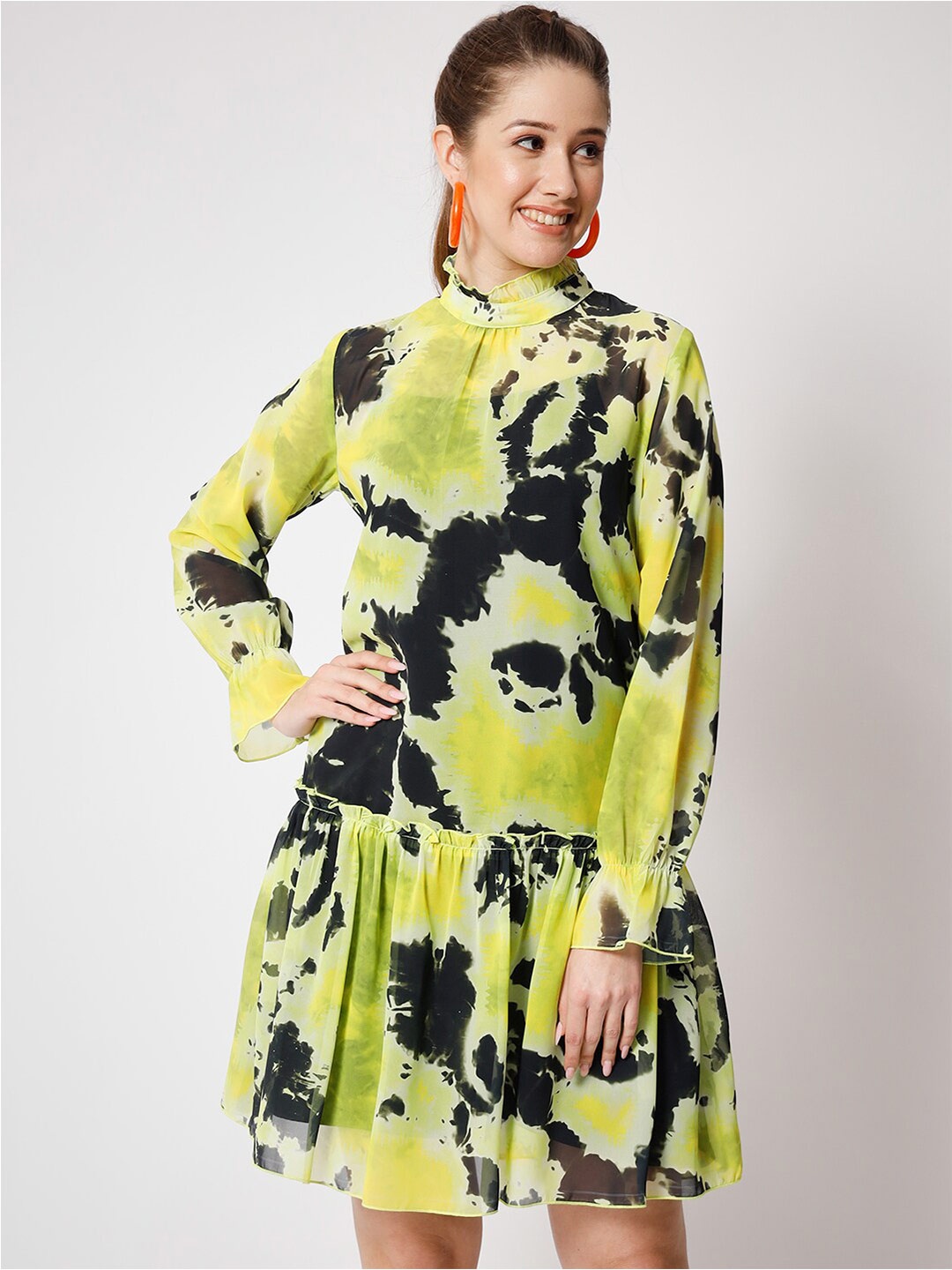 

CHARMGAL Tie and Dyed Georgette A-Line Dress, Green