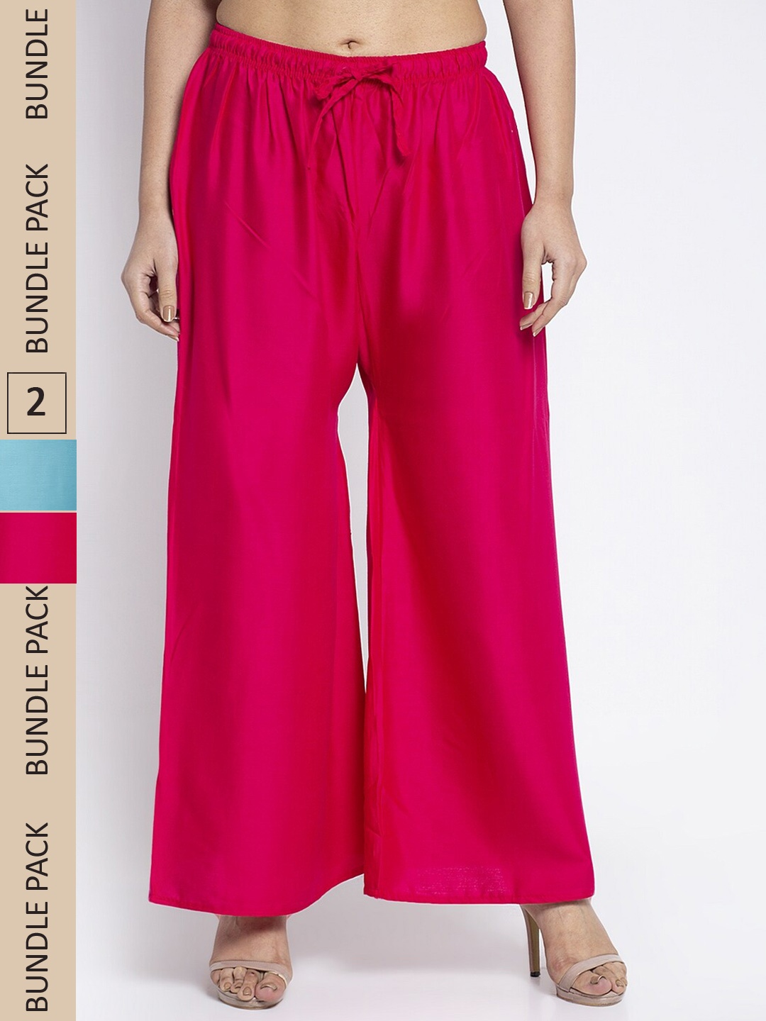 

GRACIT Women Pack Of 2 Flared Knitted Palazzos, Pink
