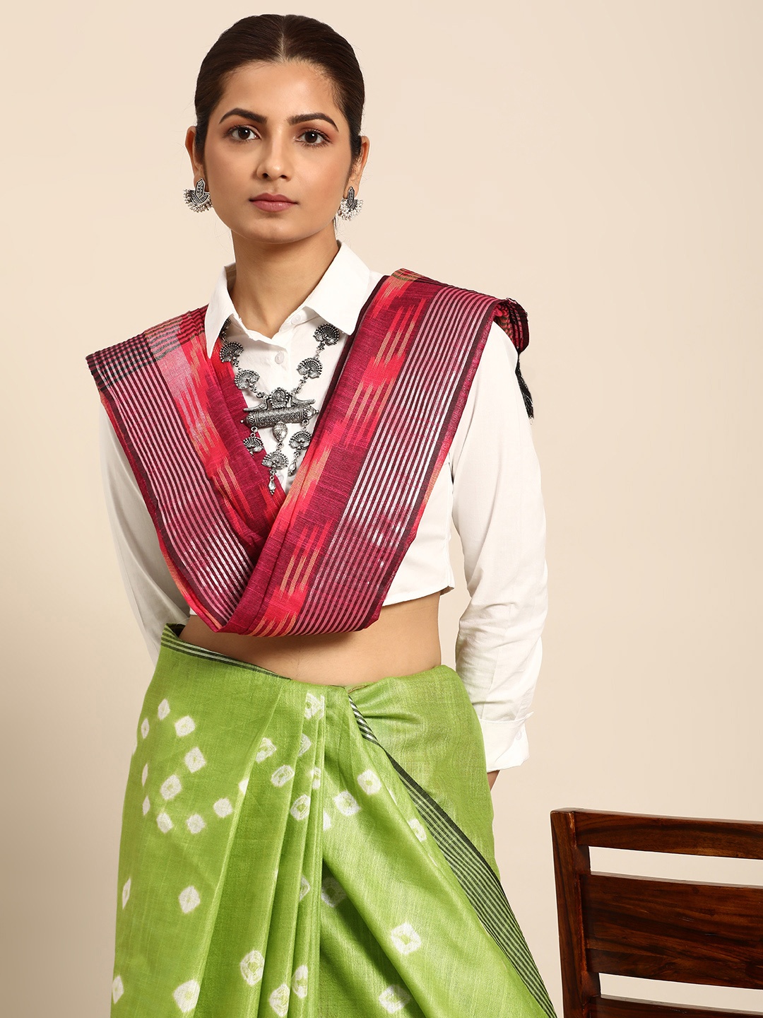 

Taavi Tie & Dye Zari Pure Cotton Bhagalpuri Saree, Green
