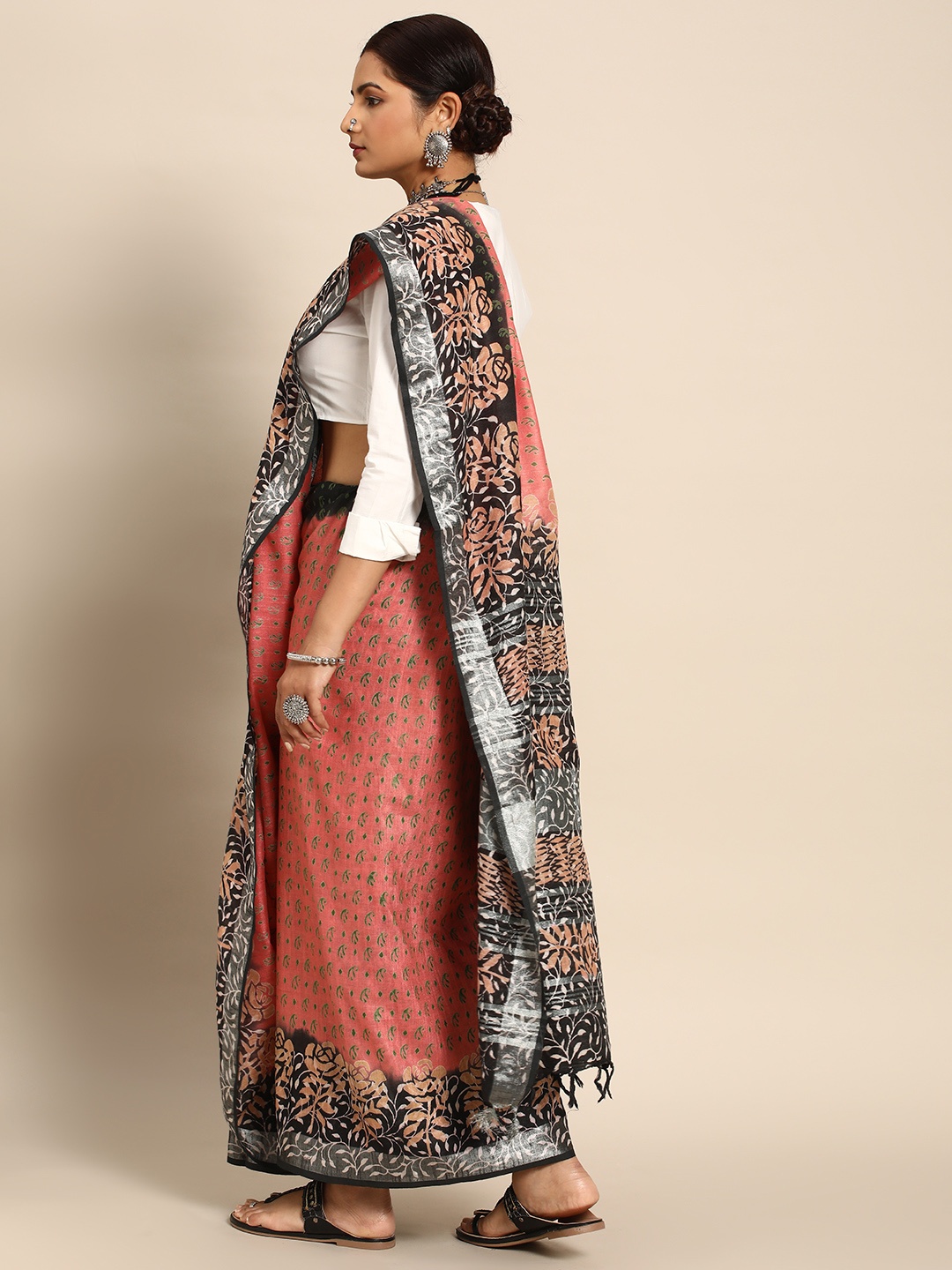 

Taavi Floral Pure Cotton Block Print Saree, Orange