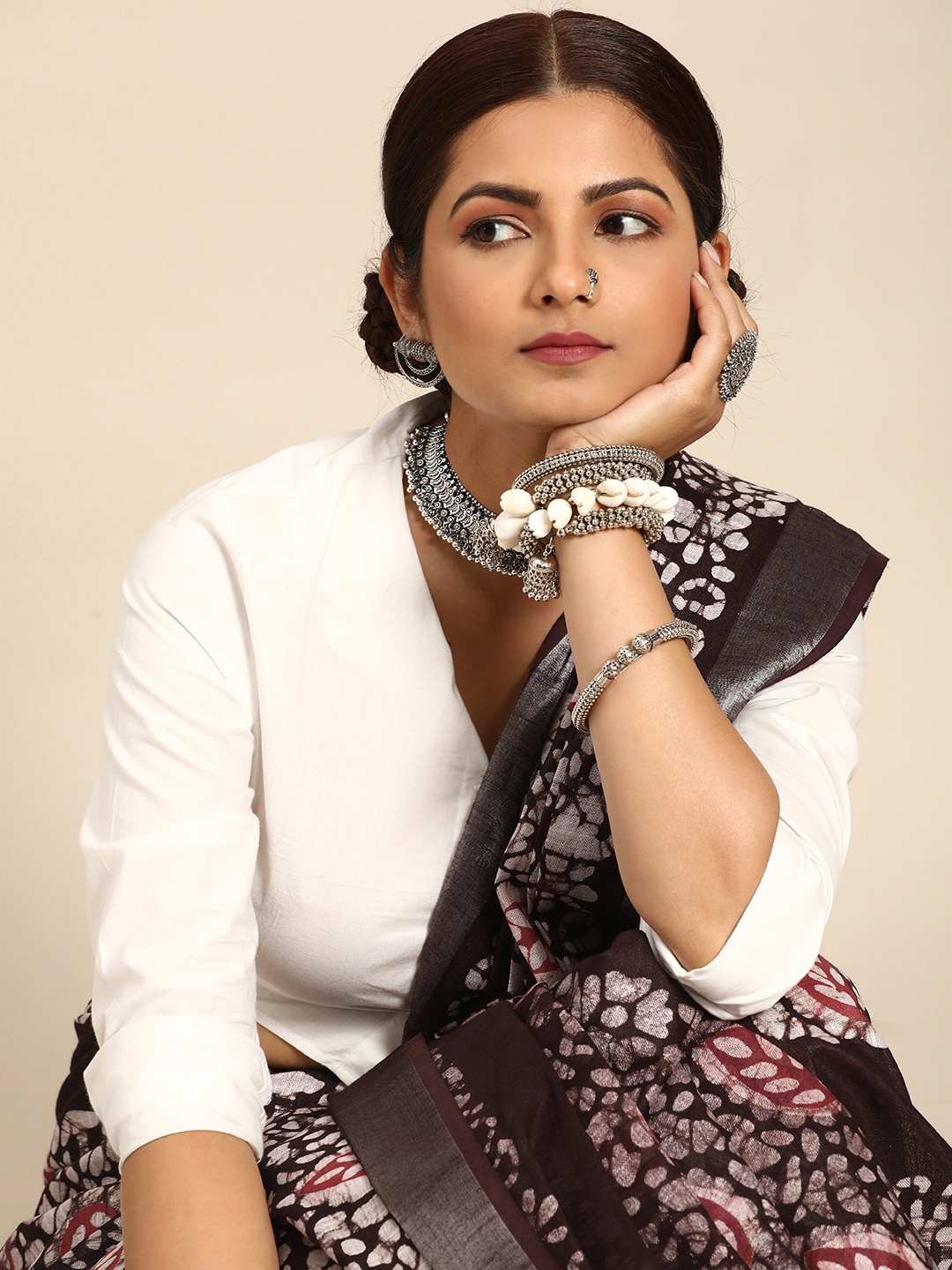 

Taavi Batik Pure Cotton Bhagalpuri Saree, Brown