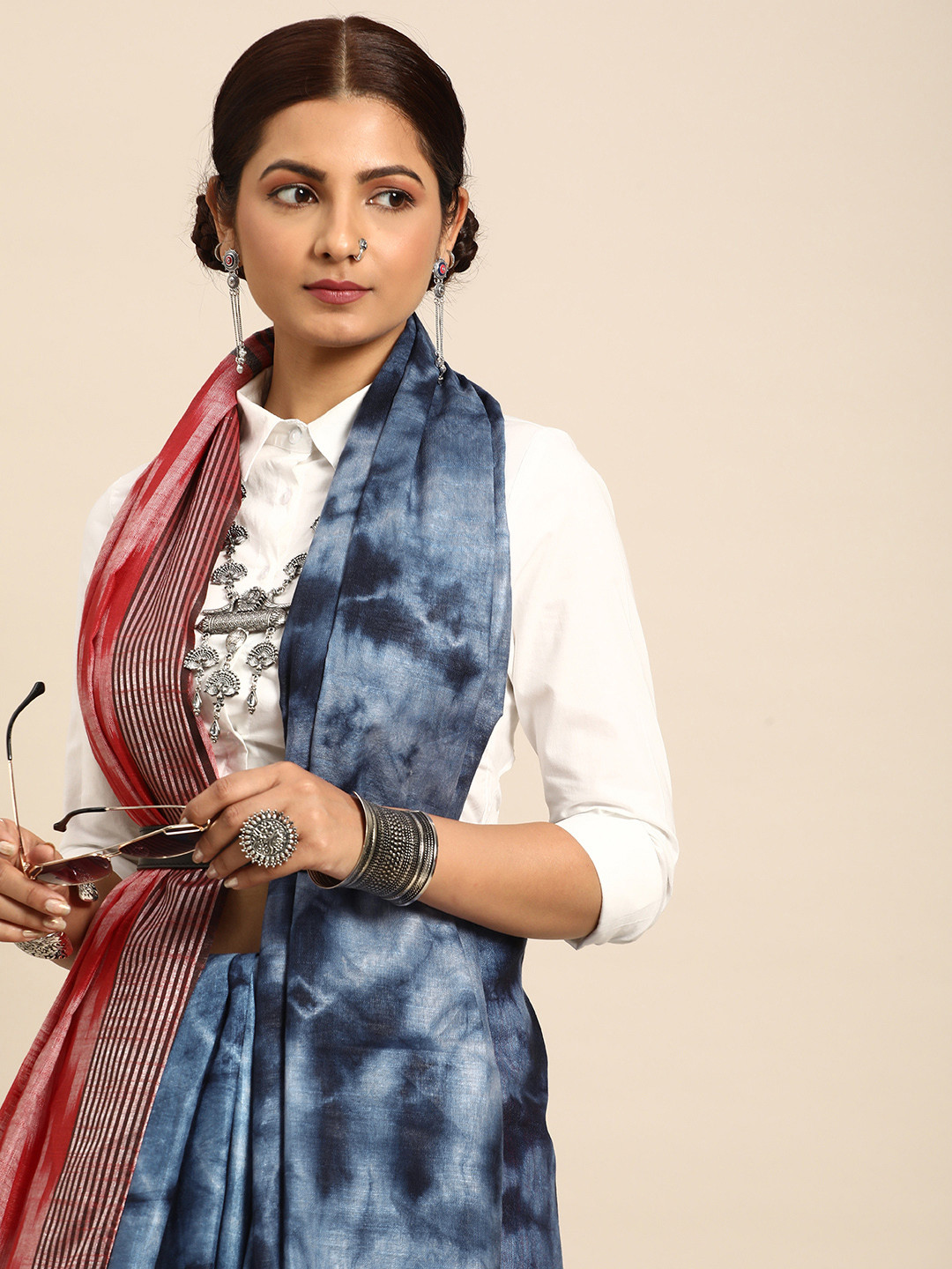 

Taavi Tie and Dye Zari Pure Cotton Bhagalpuri Saree, Blue