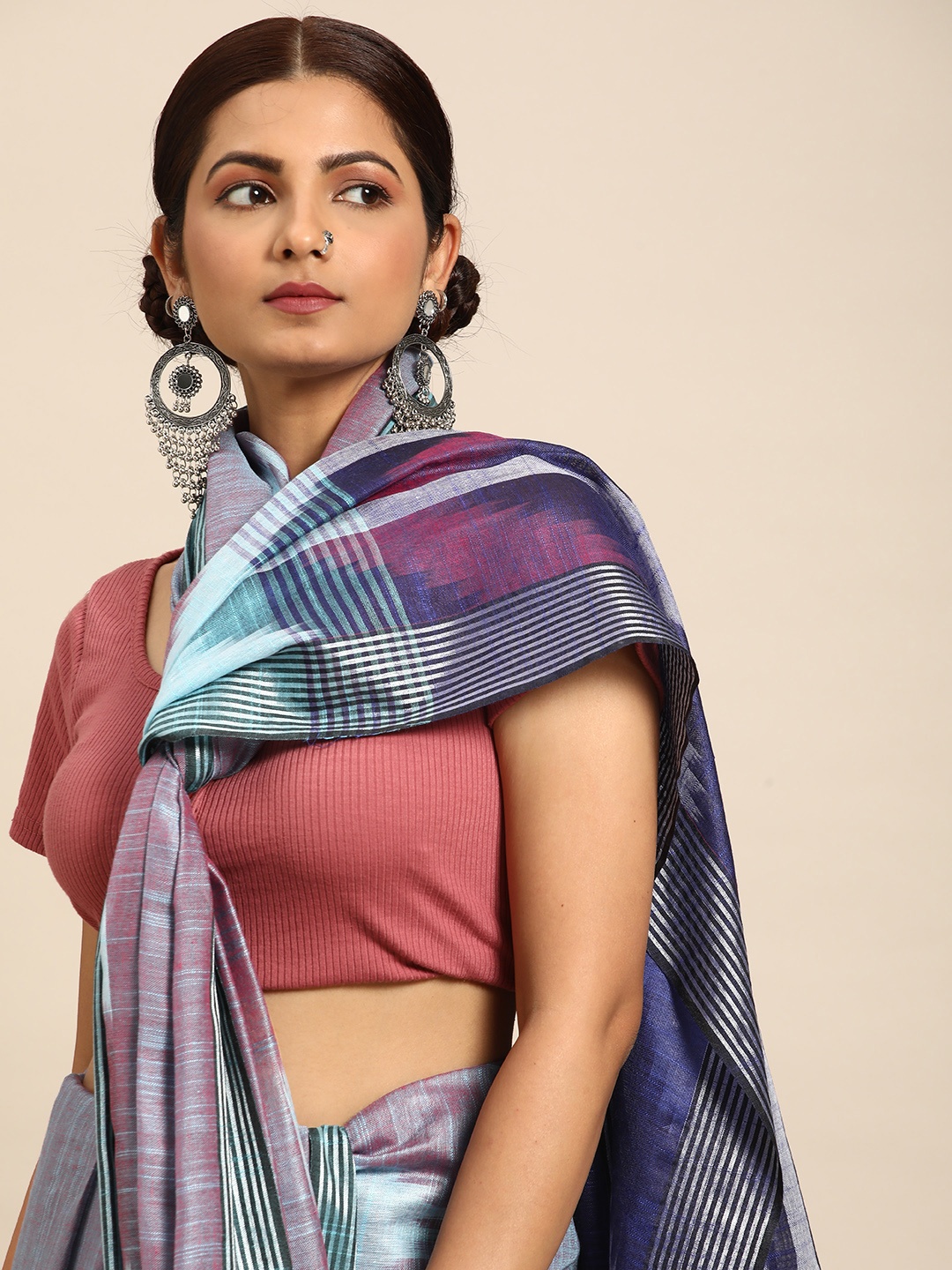 

Taavi Zari Pure Cotton Ikat Saree, Blue