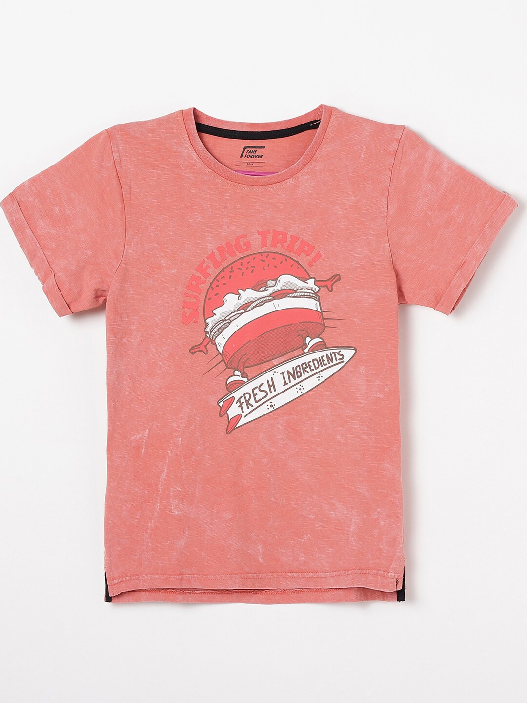 

Fame Forever by Lifestyle Boys Graphic Printed Pure Cotton T-shirt, Peach