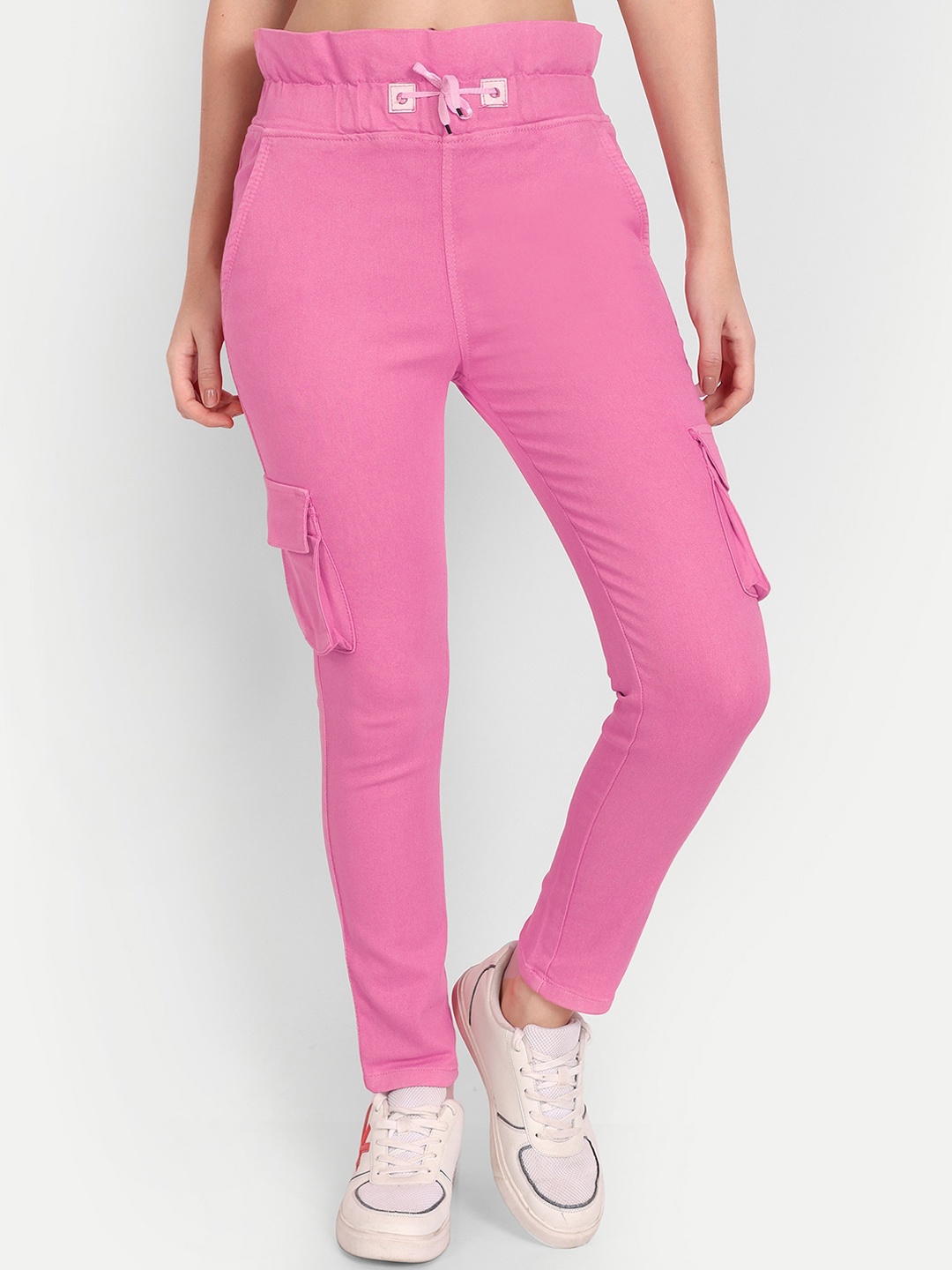 

AngelFab Women Cotton Relaxed Cargos Trousers, Pink