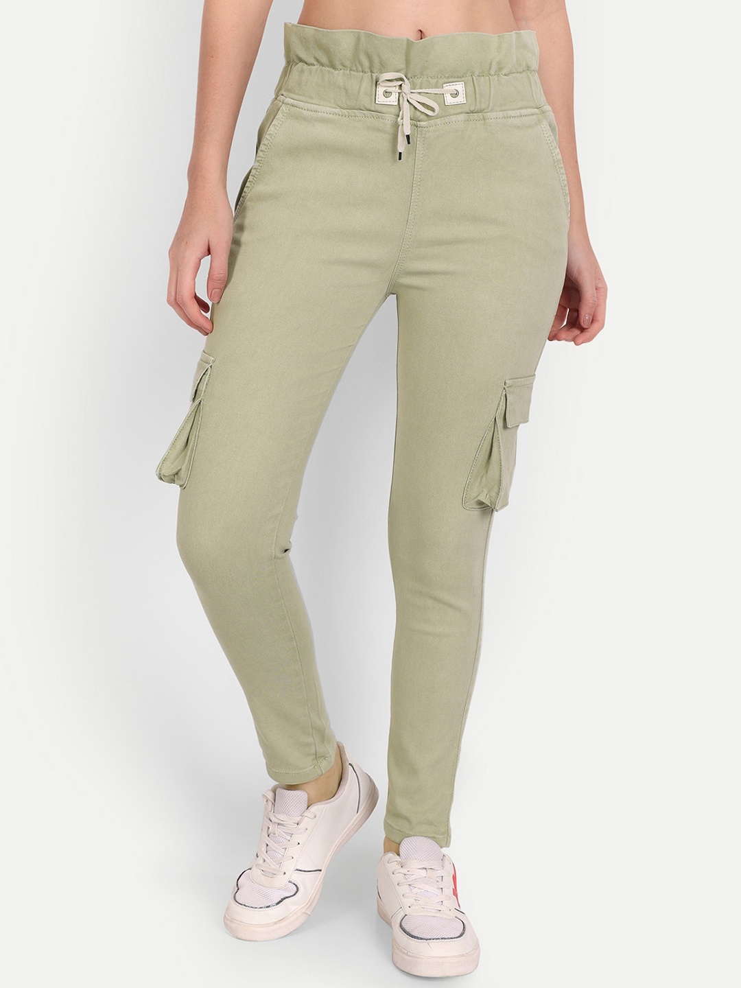 

AngelFab Women Relaxed Regular Fit Mid-Rise Cargos Cotton Trousers, Green