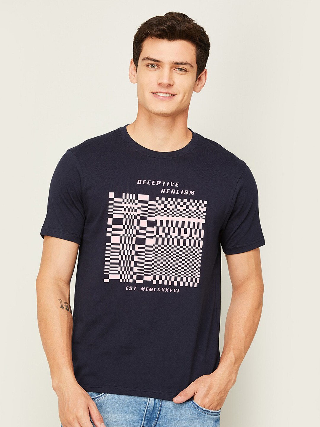 

Bossini Graphic Printed Cotton T-shirt, Navy blue
