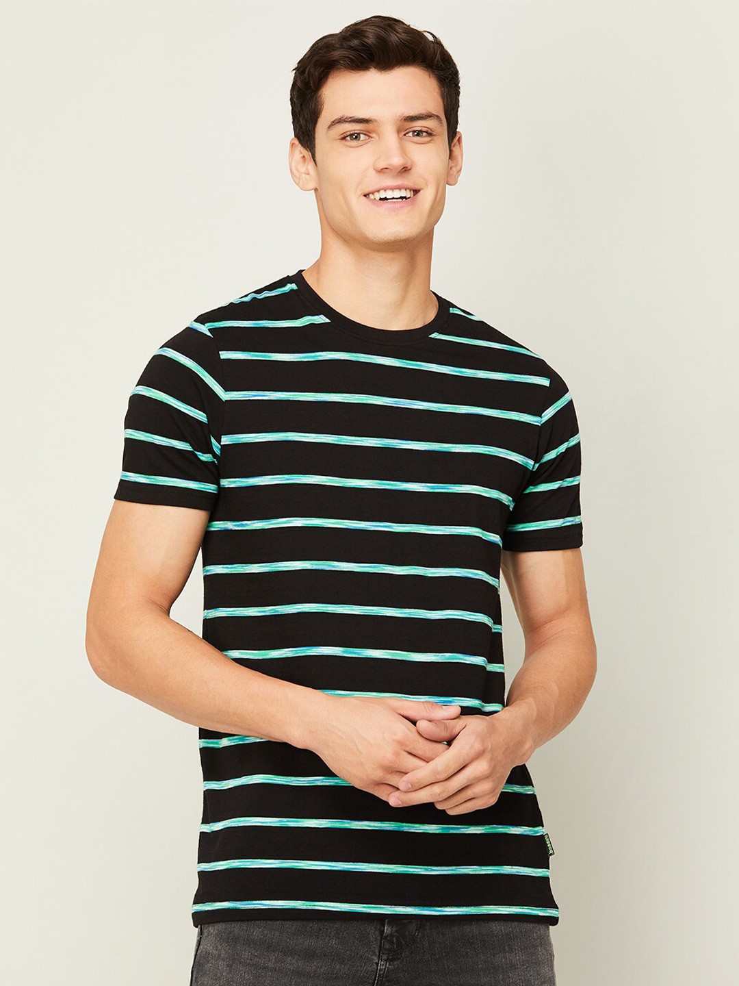 

Bossini Striped Casual Cotton T-shirt, Black