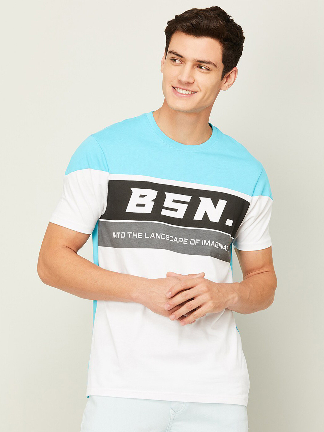 

Bossini Typography Printed Cotton T-shirt, Blue