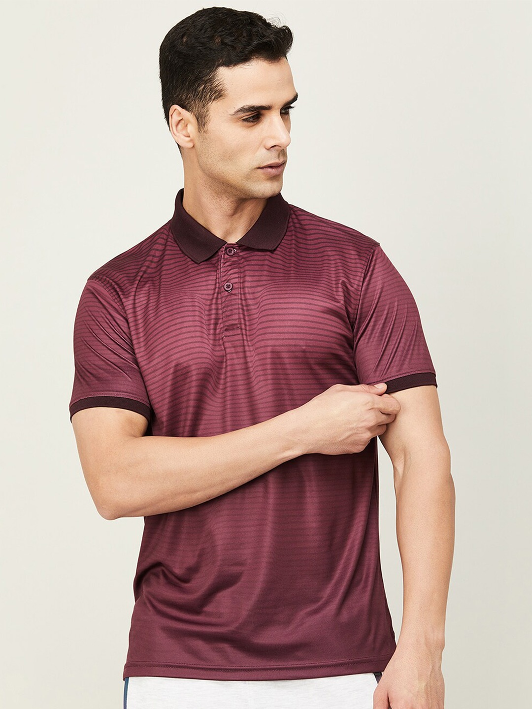 

Fame Forever by Lifestyle Striped Polo Collar T-shirt, Magenta