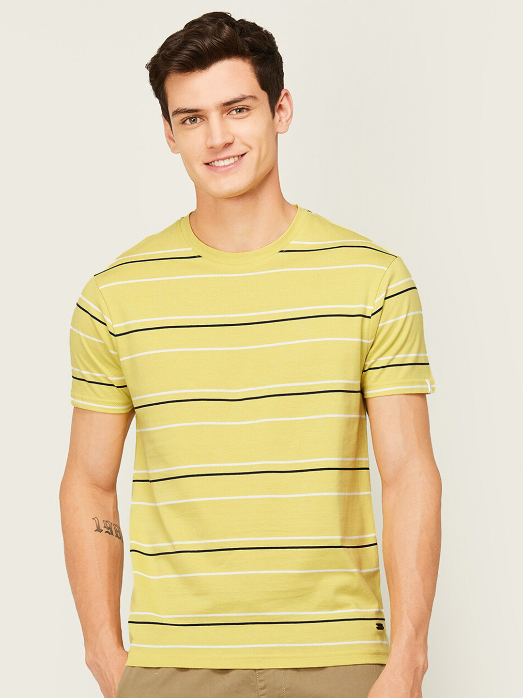 

Fame Forever by Lifestyle Striped Cotton T-shirt, Yellow