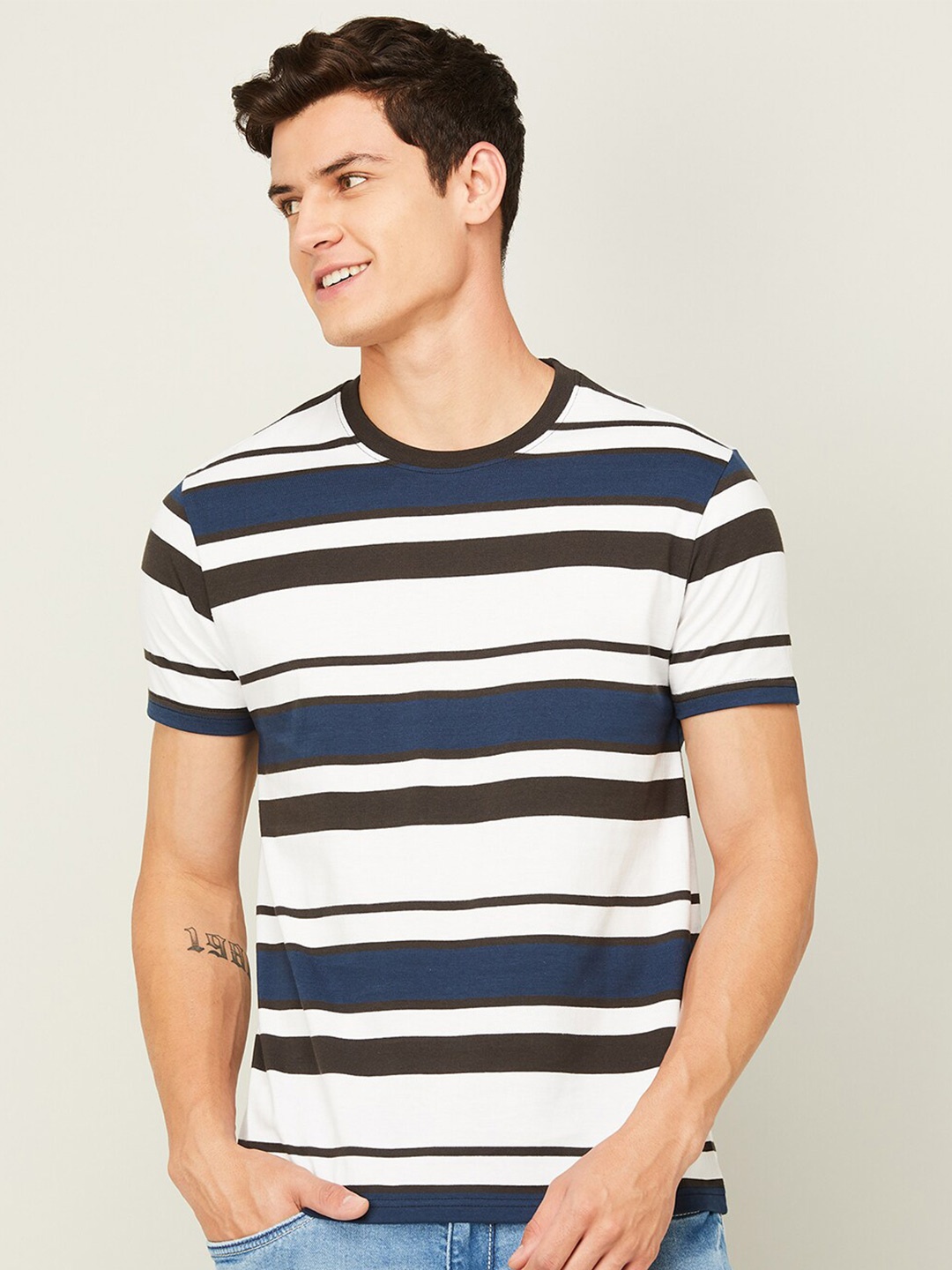 

Fame Forever by Lifestyle Striped Cotton T-shirt, White