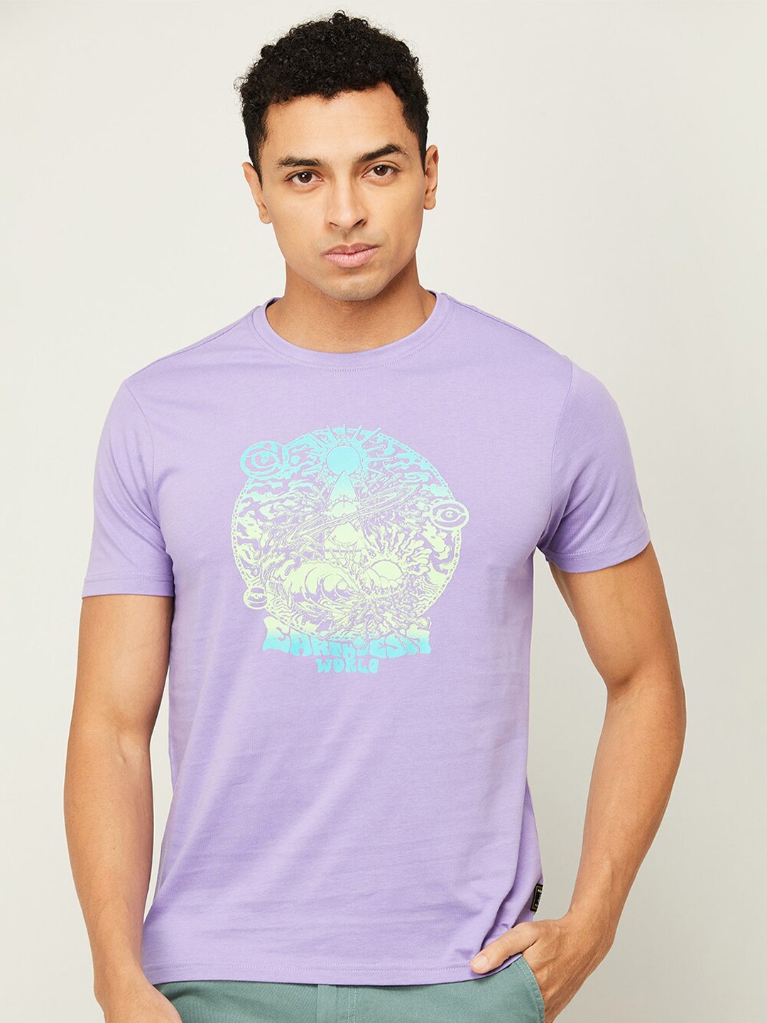 

Forca Graphic Printed Cotton Casual T-shirt, Lavender