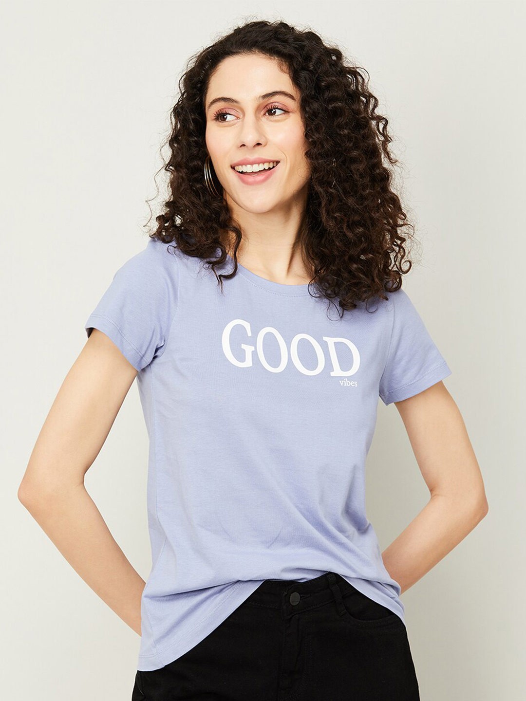 

Fame Forever by Lifestyle Typography Printed Cotton T-shirt, Blue