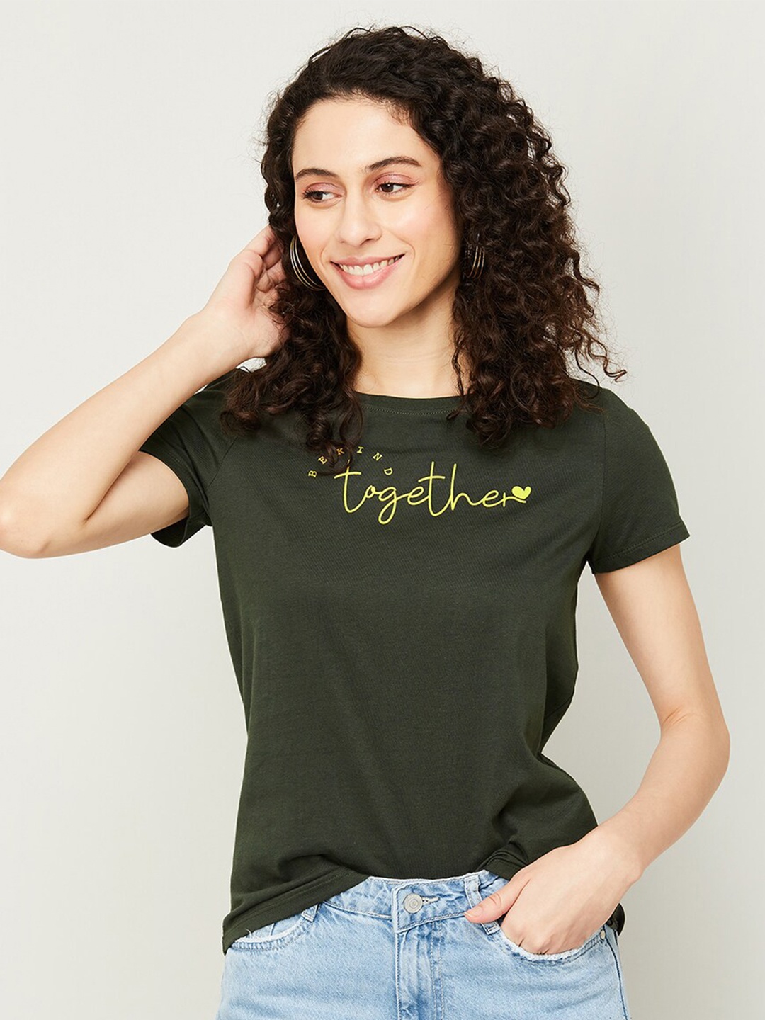 

Fame Forever by Lifestyle Typography Printed Pure Cotton T-shirt, Olive