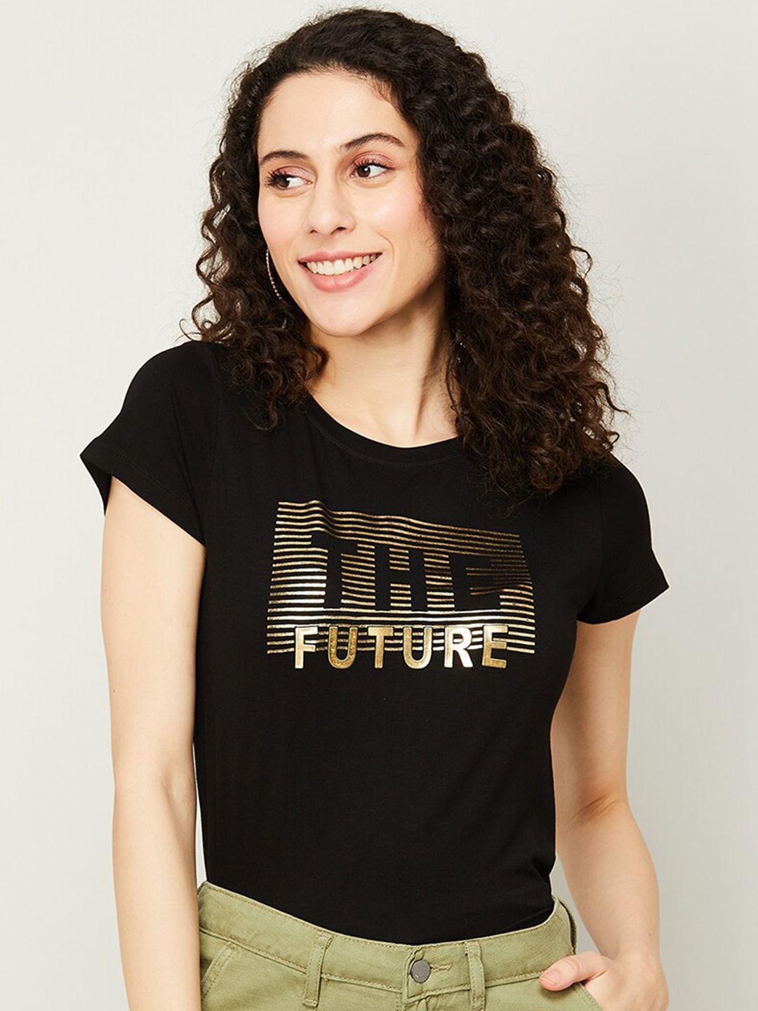 

Fame Forever by Lifestyle Typography Printed Knitted T-shirt, Black