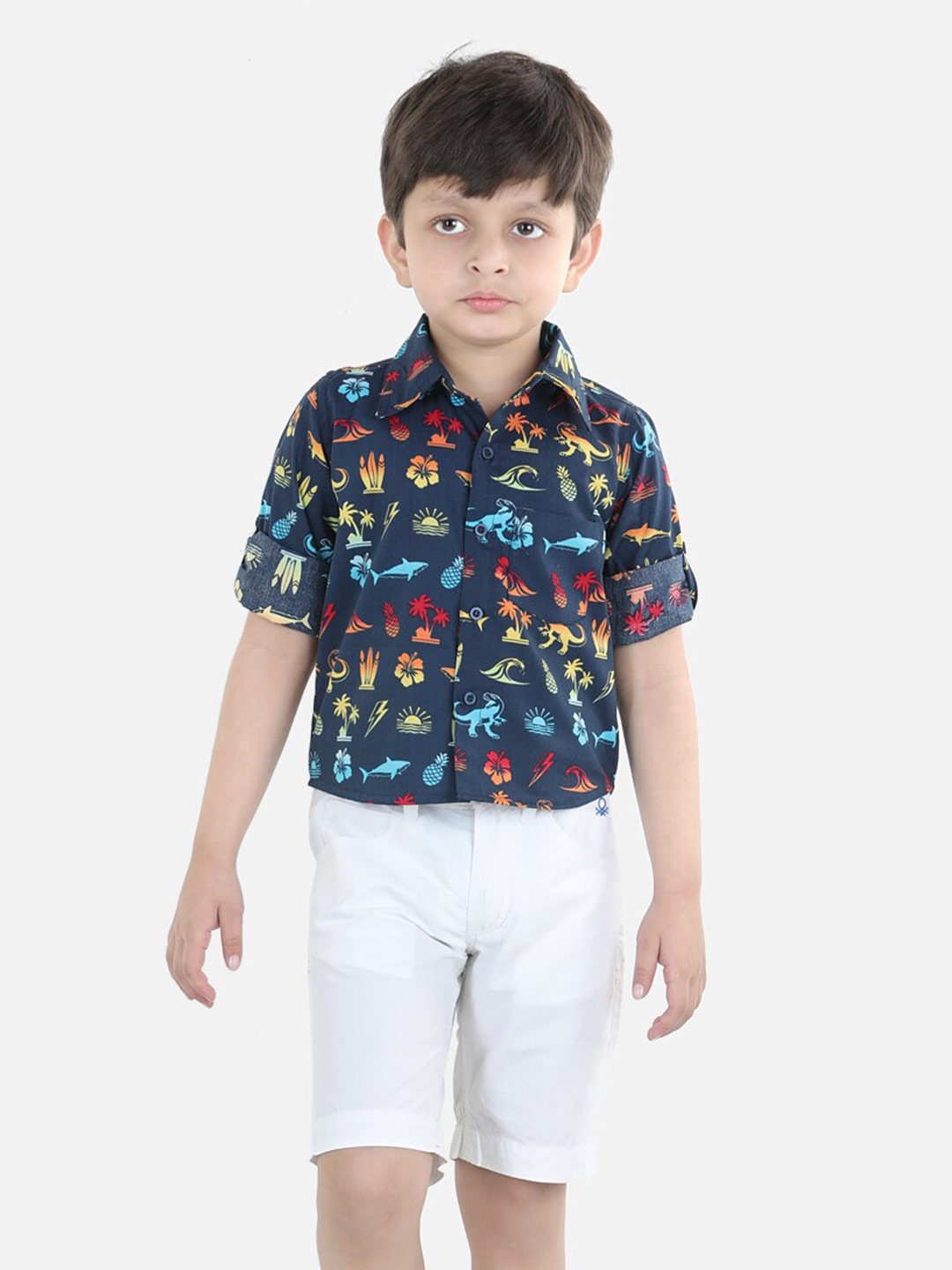

AWW HUNNIE Boys Printed Cotton Shirt with Shorts Set, Blue