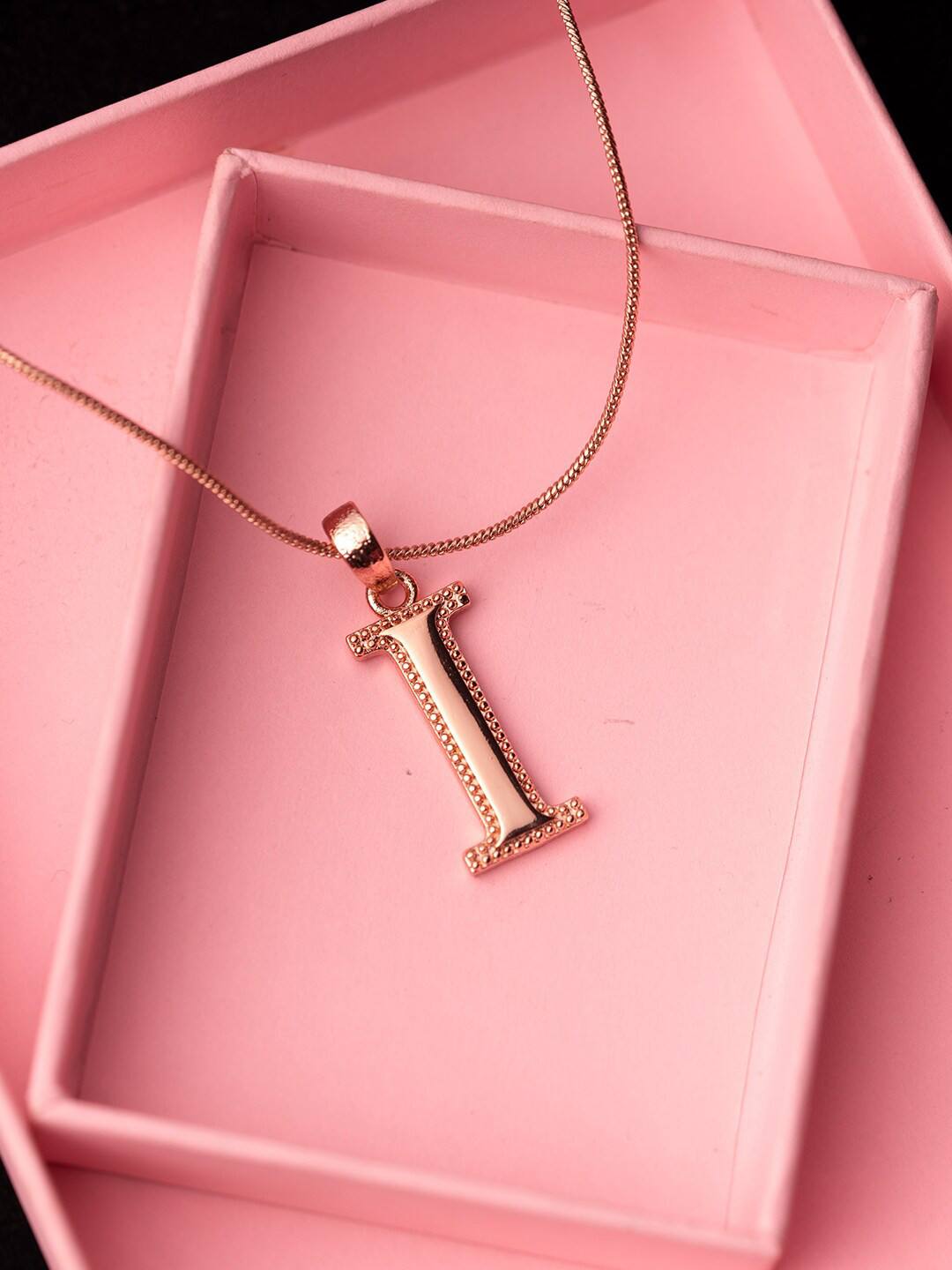 

Estele Rose Gold-Plated I Letter Pendant With Chain