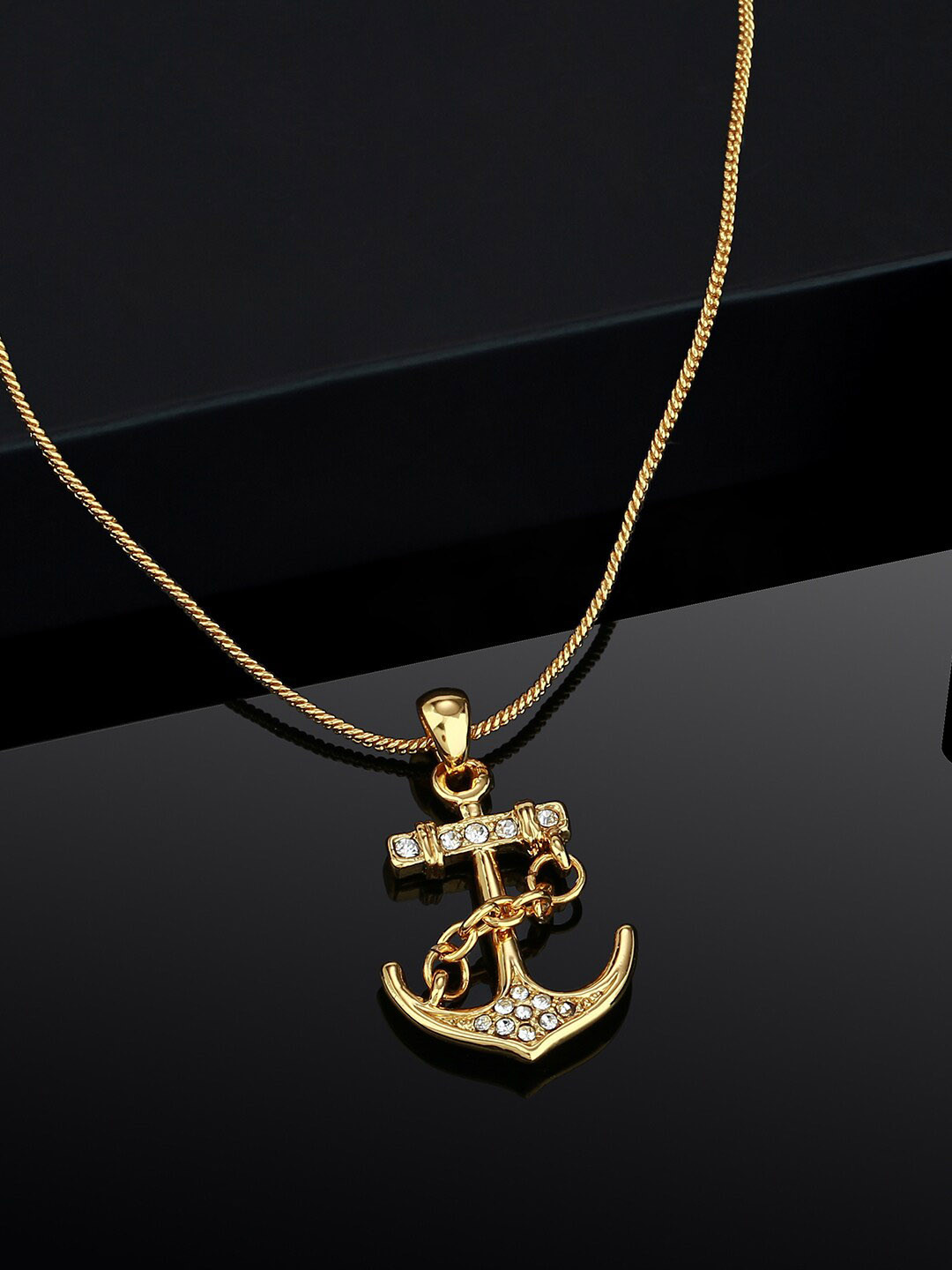 

Estele Gold-Plated Stone-Studded Designed Pendant With Chain