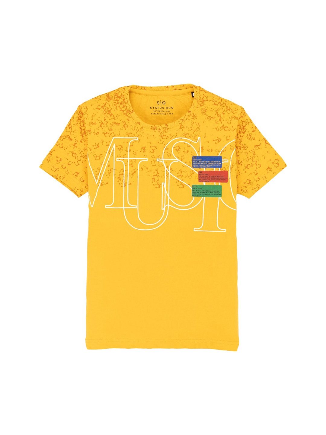 

Status Quo Boys Graphic Printed Round Neck Cotton T-shirt, Mustard