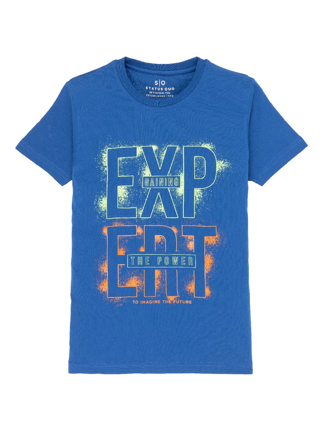 Status Quo Boys Typography Printed Cotton T-shirt, Blue