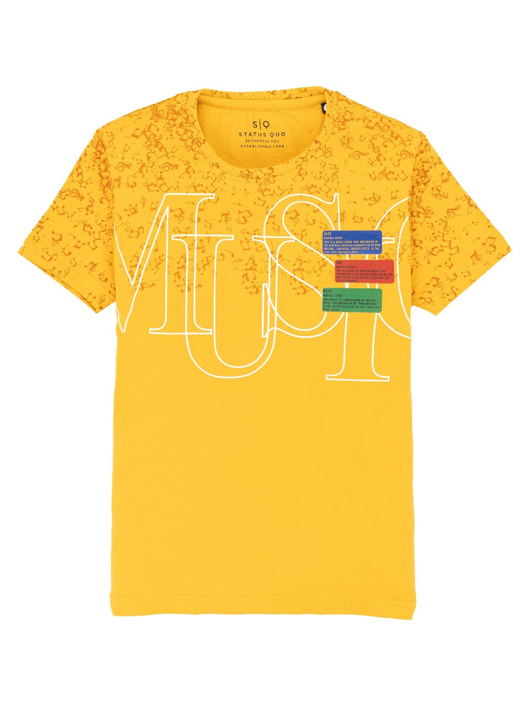 

Status Quo Boys Typography Printed Cotton T-shirt, Mustard