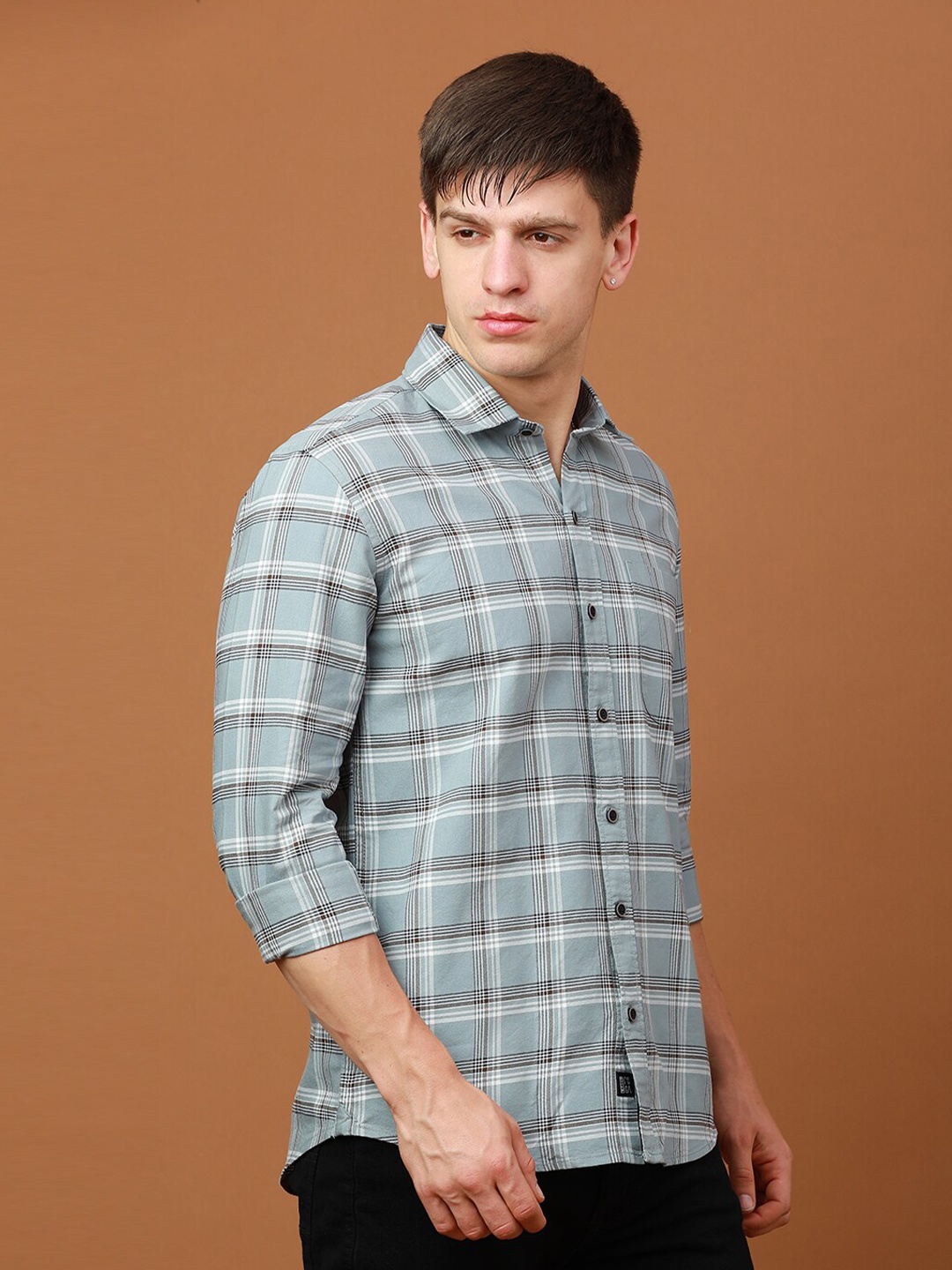 

FOGA Grid Tattersall Checks Cotton Casual Shirt, Grey